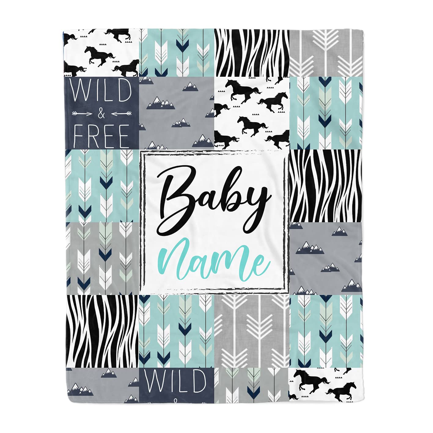 Personalized Navy Blue Horse Baby Blanket for Boys - Soft Square Nursery Blanket for Newborns, Infants & Kids - Perfect for Baby Showers, Nursery Decor, and Gift Giving