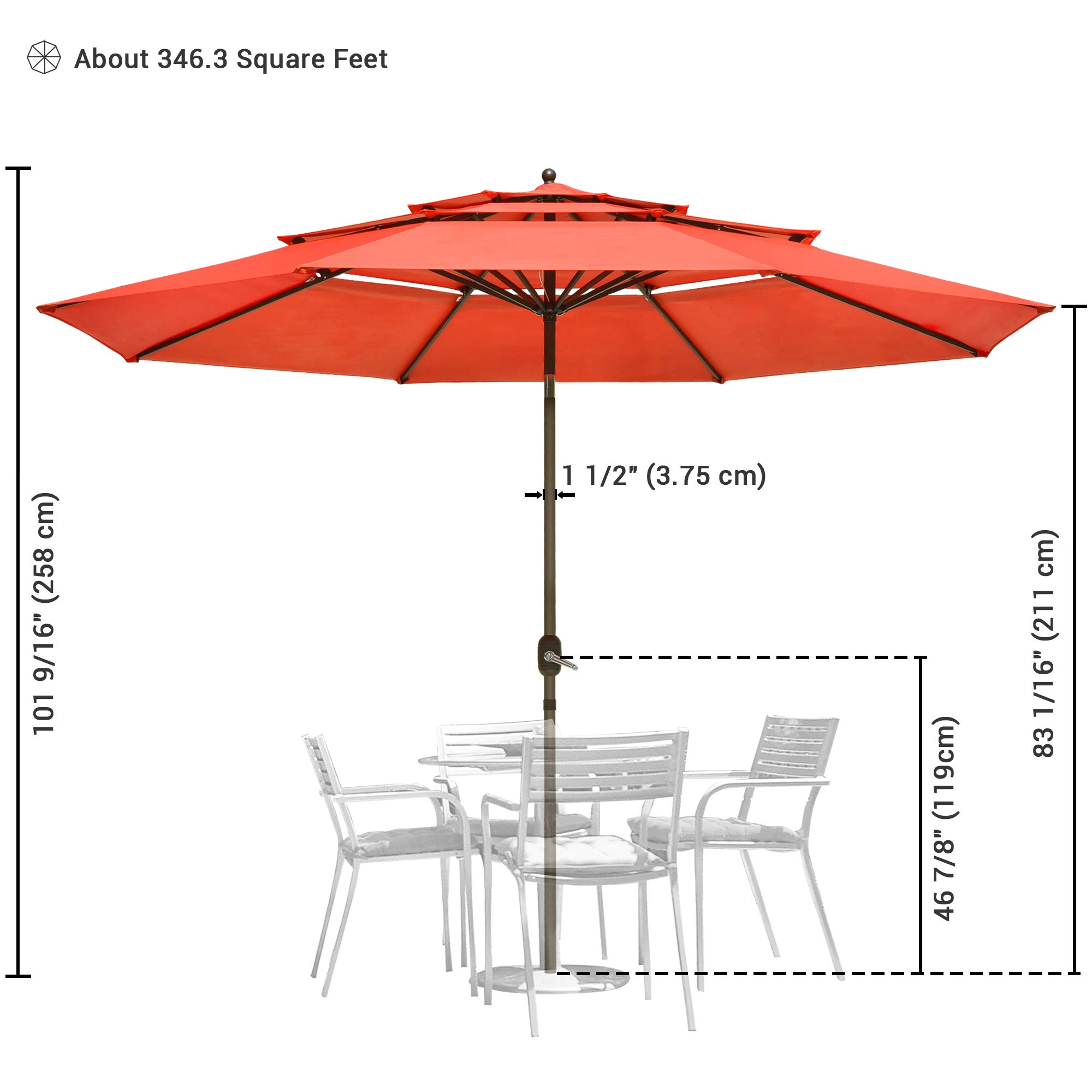 Yescom 11 Ft 3 Tier Outdoor Patio Umbrella with Crank & Tilt Mechanism - Waterproof Protective Cover Included for Hotels, Resorts, Backyard, Poolside & Beach Use