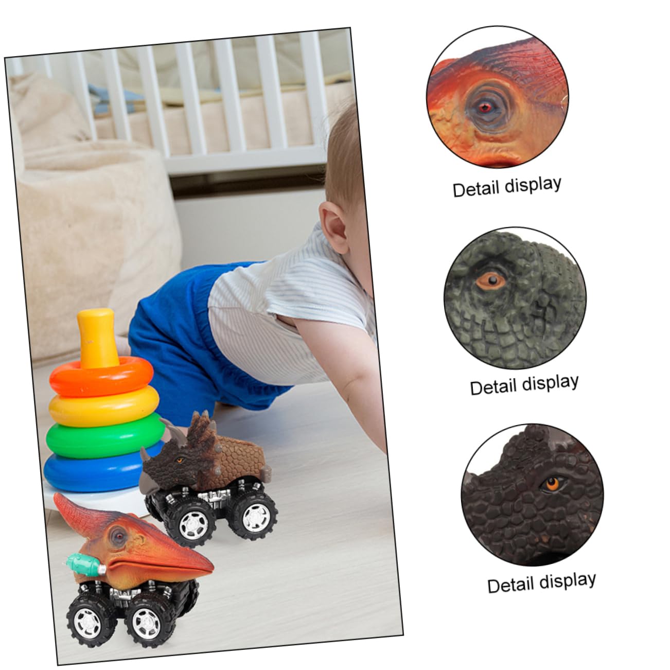 SKISUNO 4-Pack Dinosaur Pull Back Toy Cars - Cartoon Dinosaur Shaped Vehicles for Kids, Fun Plastic Dino Toys for Boys & Girls - Perfect for Birthday Gifts, Party Favors and Pretend Play