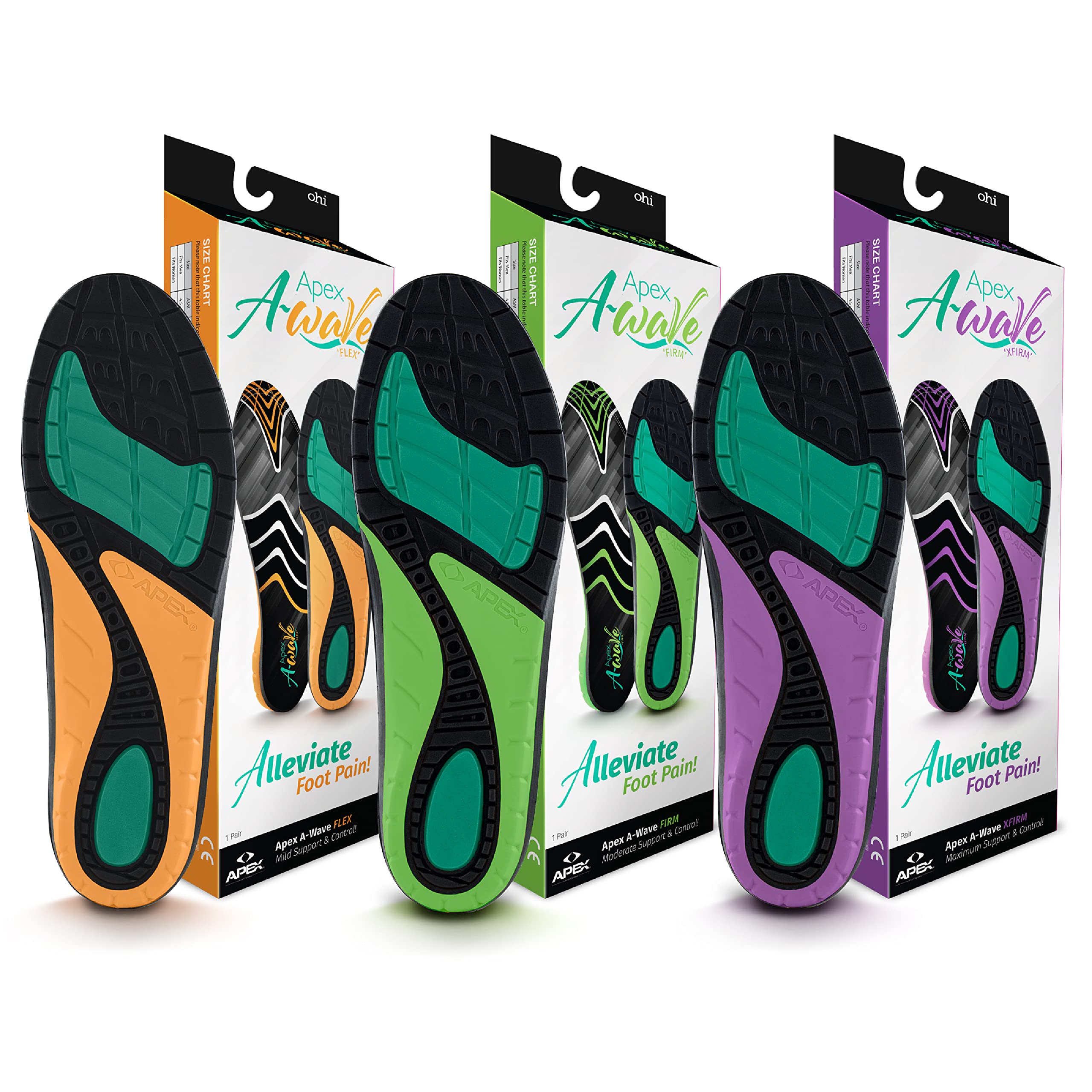 A-Wave Prefabricated Orthotic Insoles for Men & Women - Maximum Arch Support with 3 Adjustable Levels - Ideal for Running, Walking, and All-Day Comfort
