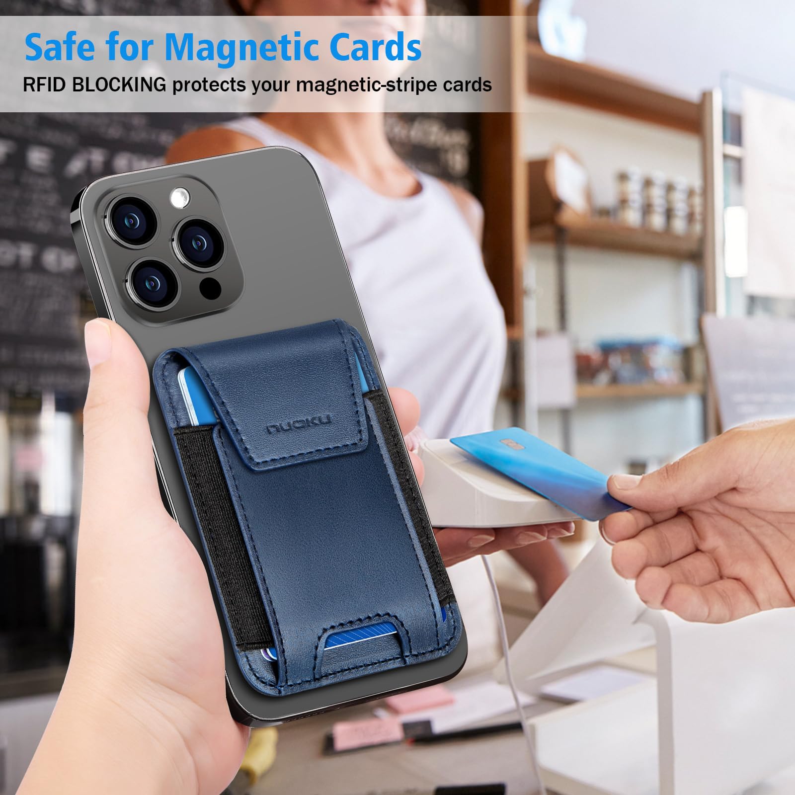 Premium Genuine Leather Magnetic Phone Wallet for iPhone 15/14/13/12 Series - Magsafe Compatible Wallet with RFID Blocking & Privacy Flap - Holds 6 Cards (Excludes 13 Mini/12 Mini) - Perfect for Daily Commute, Travel & Contactless Payments