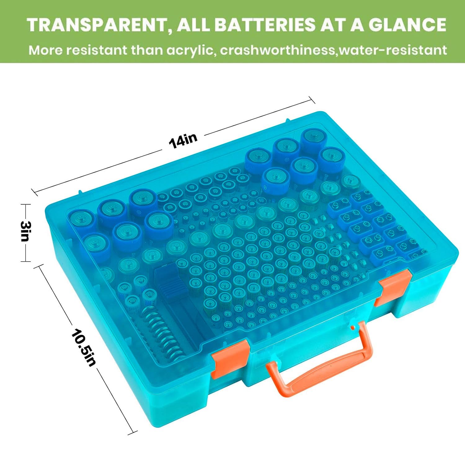 Premium Battery Organizer Storage Case - Holds 225 AA AAA C D 9V Batteries & Button Cells (CR2032, LR44) with Built-in Tester | Durable Plastic Battery Storage Box for Garage, Home & Office Organization (Green)