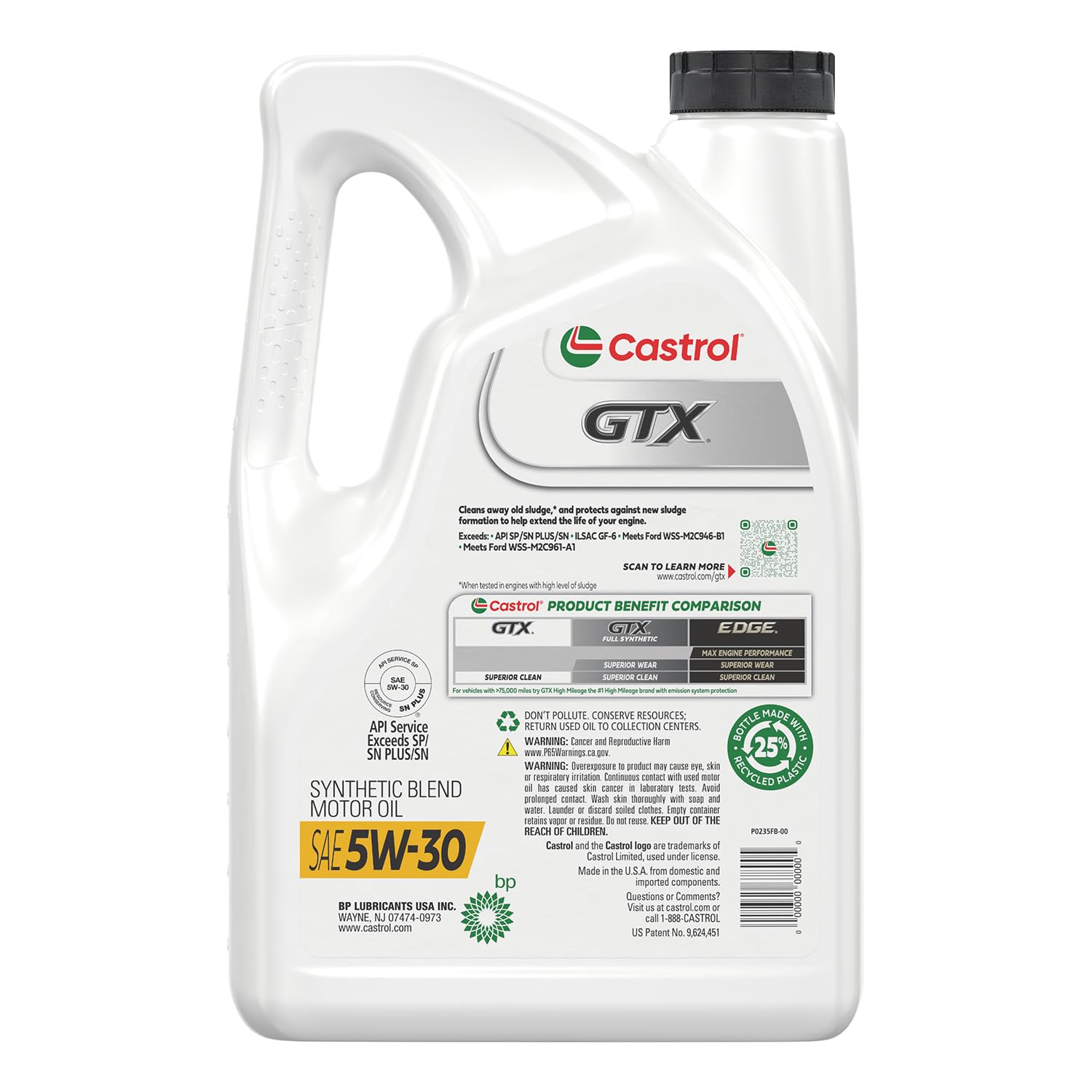 Castrol GTX 5W-30 Synthetic Blend Motor Oil - 5 Quarts (Pack of 3) | High Performance Engine Protection for Cars, Trucks & SUVs | Ideal for Daily Driving & Extreme Weather Conditions