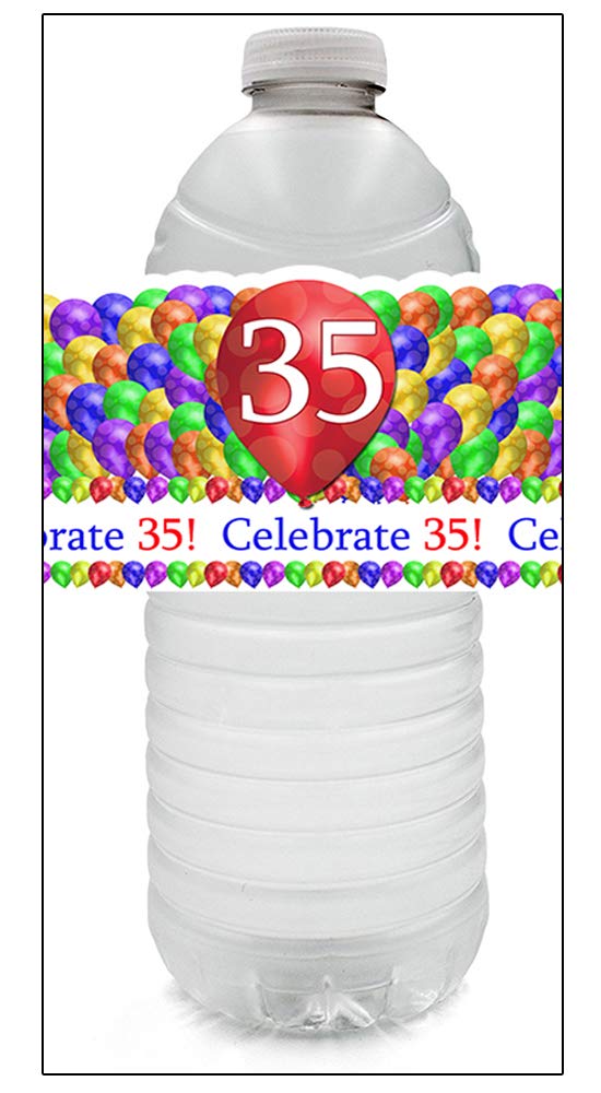 Partypro 35th Birthday Balloon Blast Water Bottle Labels (24 Count) - Perfect for Anniversary Celebrations, Milestone Parties & Special Events Decorations