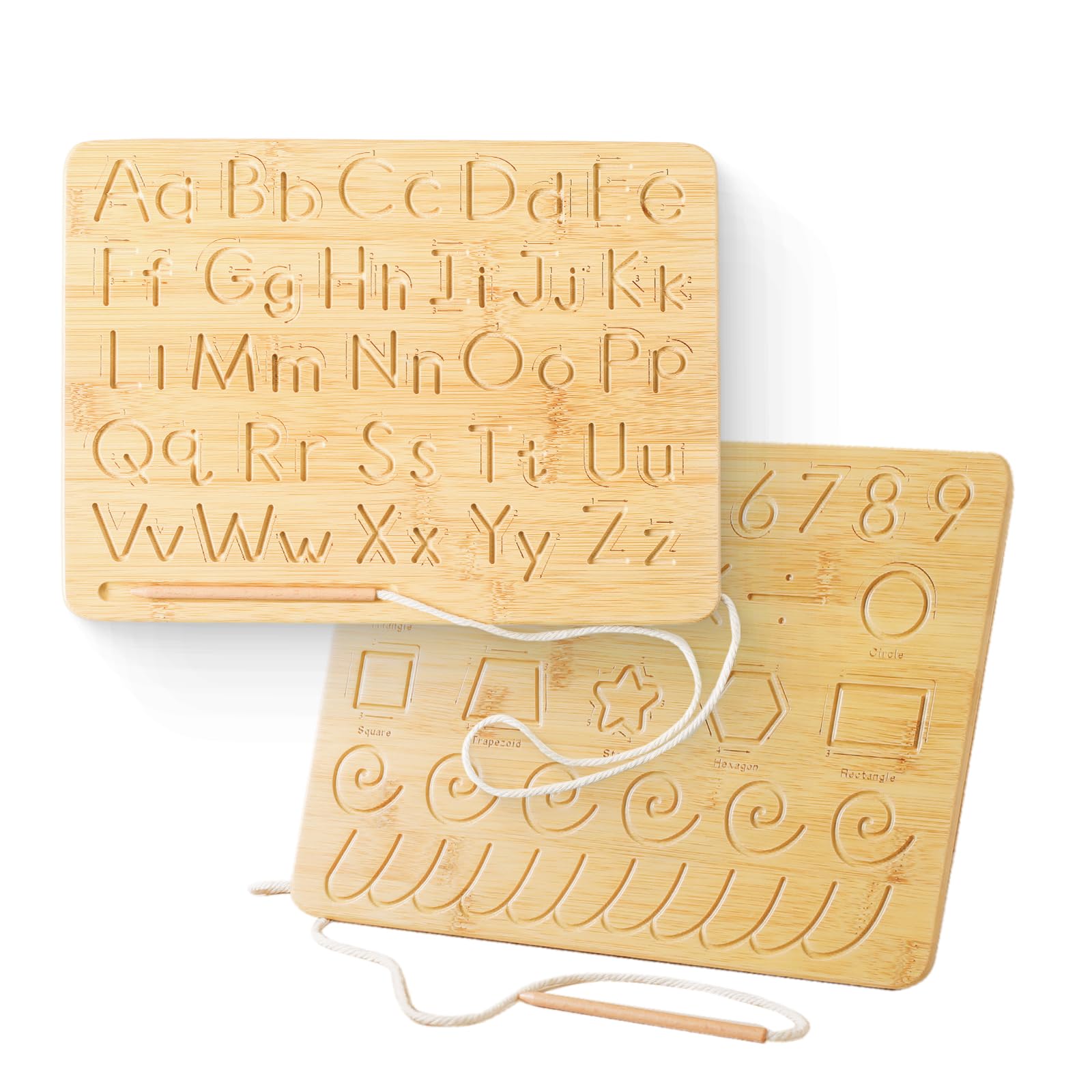 Montessori Wooden Alphabet & Number Tracing Board - Double-Sided Learning Toy for Kids Ages 3-5 | ABC Writing Practice & Early Math Skills | Preschool Homeschool Classroom Educational Tool | Perfect for Montessori Teaching & Toddler Handwriting Development