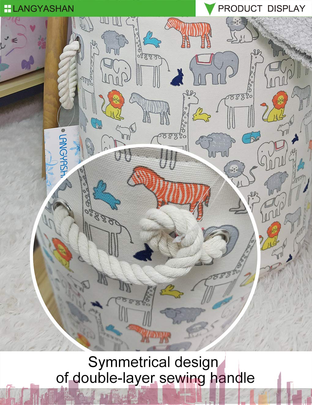 Collapsible Canvas Laundry Basket with Handle - Foldable Storage Organizer for Kids Room, Nursery, Bedroom - Perfect for Boys & Girls Toys, Clothes, and Gifts (Animal Design) - Ideal for Home Organization & Child-Friendly Storage Solutions