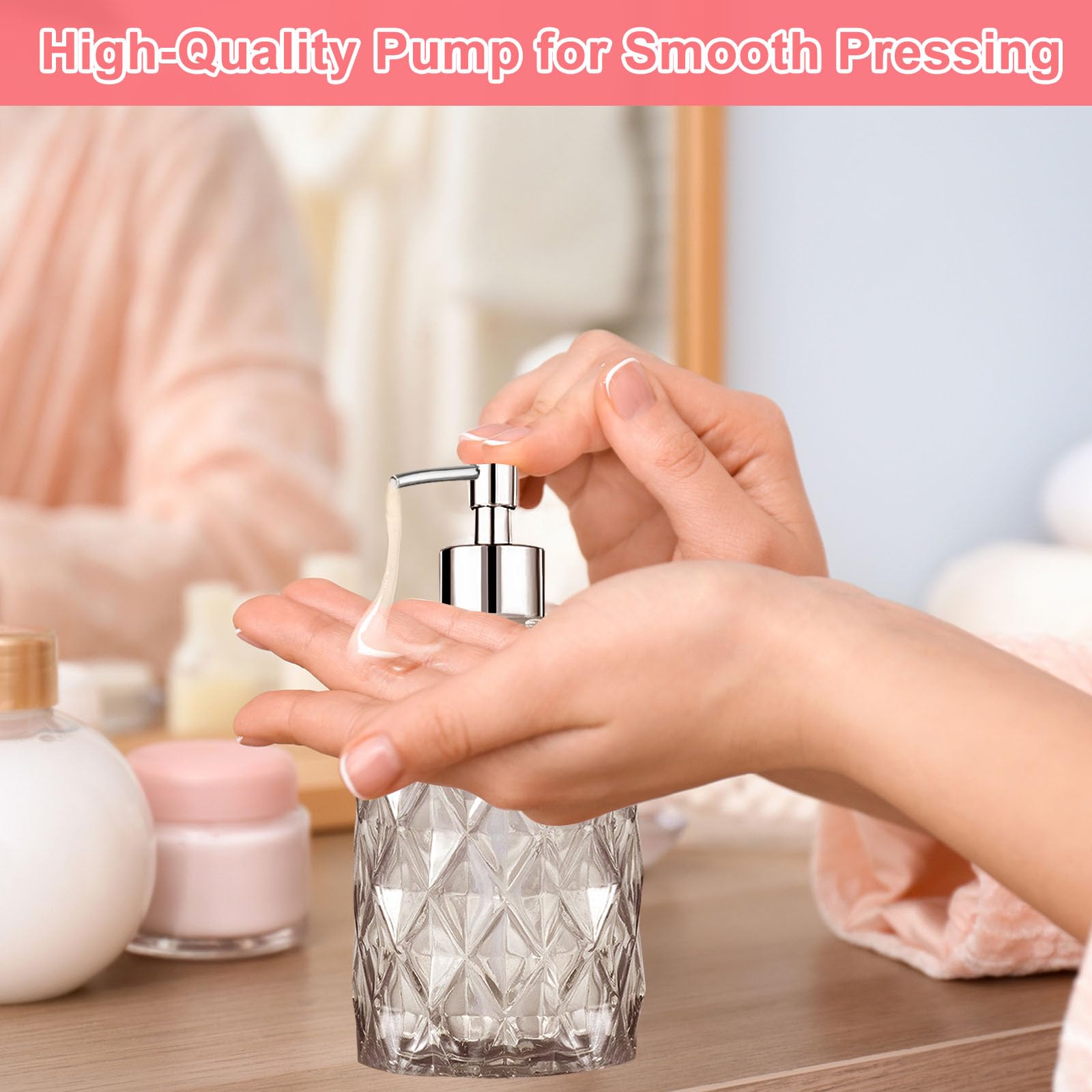 2-Pack Glass Soap Dispenser with Non-Slip Base - 330ML Liquid Soap Dispenser for Bathroom & Kitchen - Perfect for Soap, Shampoo & Lotion - Ideal for Home, Spa, and Hotel Use