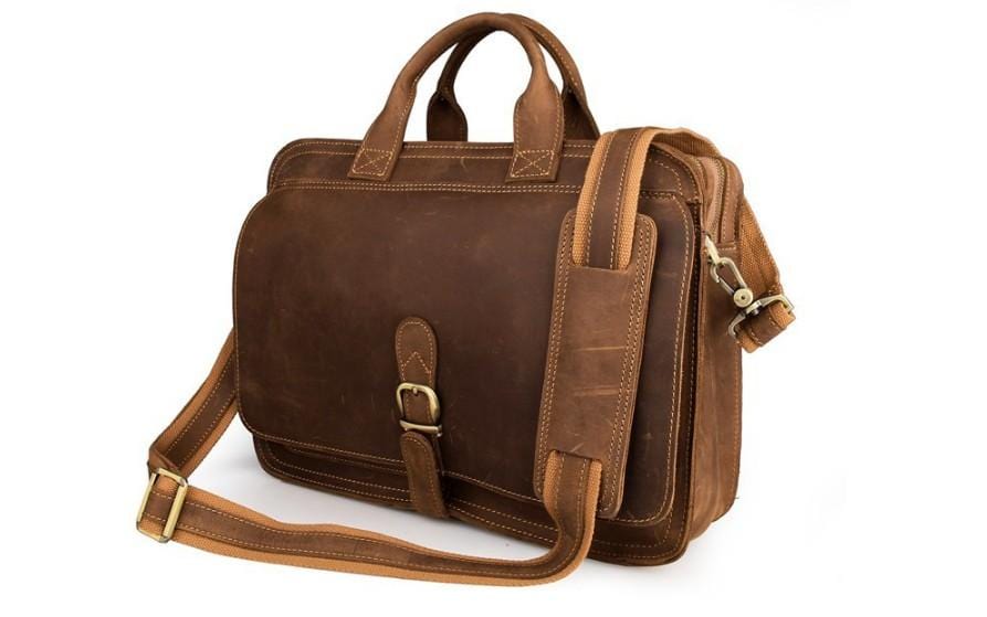 Vintage Distressed Brown Leather Laptop Bag for Men & Women - 15.6 Inch Laptop Briefcase with Shoulder Strap - Perfect for Business, Travel & Work Commute
