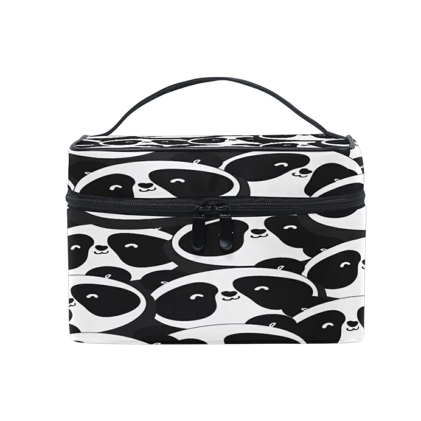 Cute Panda Print Cosmetic Bag with Handle - Travel Makeup Organizer for Women & Girls - Waterproof Makeup Storage Pouch for Travel, Gym, and Daily Use