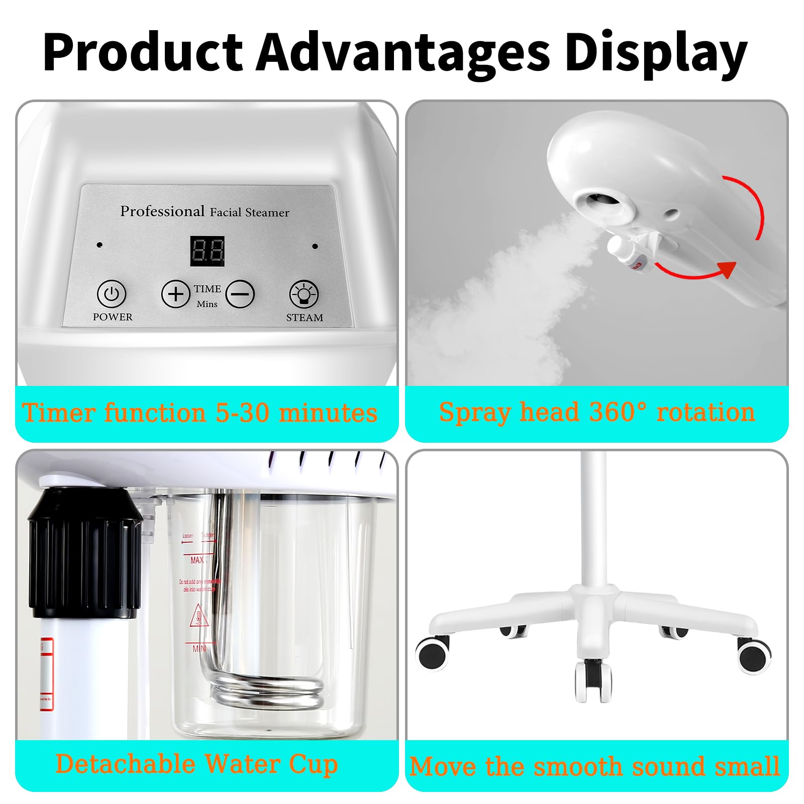Professional Facial Steamer with Ozone & Wheels - Adjustable Height & Angle Esthetician Steamer for Spa & Home Use | Hot Mist Humidifier for Deep Cleansing & Skin Hydration | Perfect for Facial Treatments, Relaxation & Beauty Routines