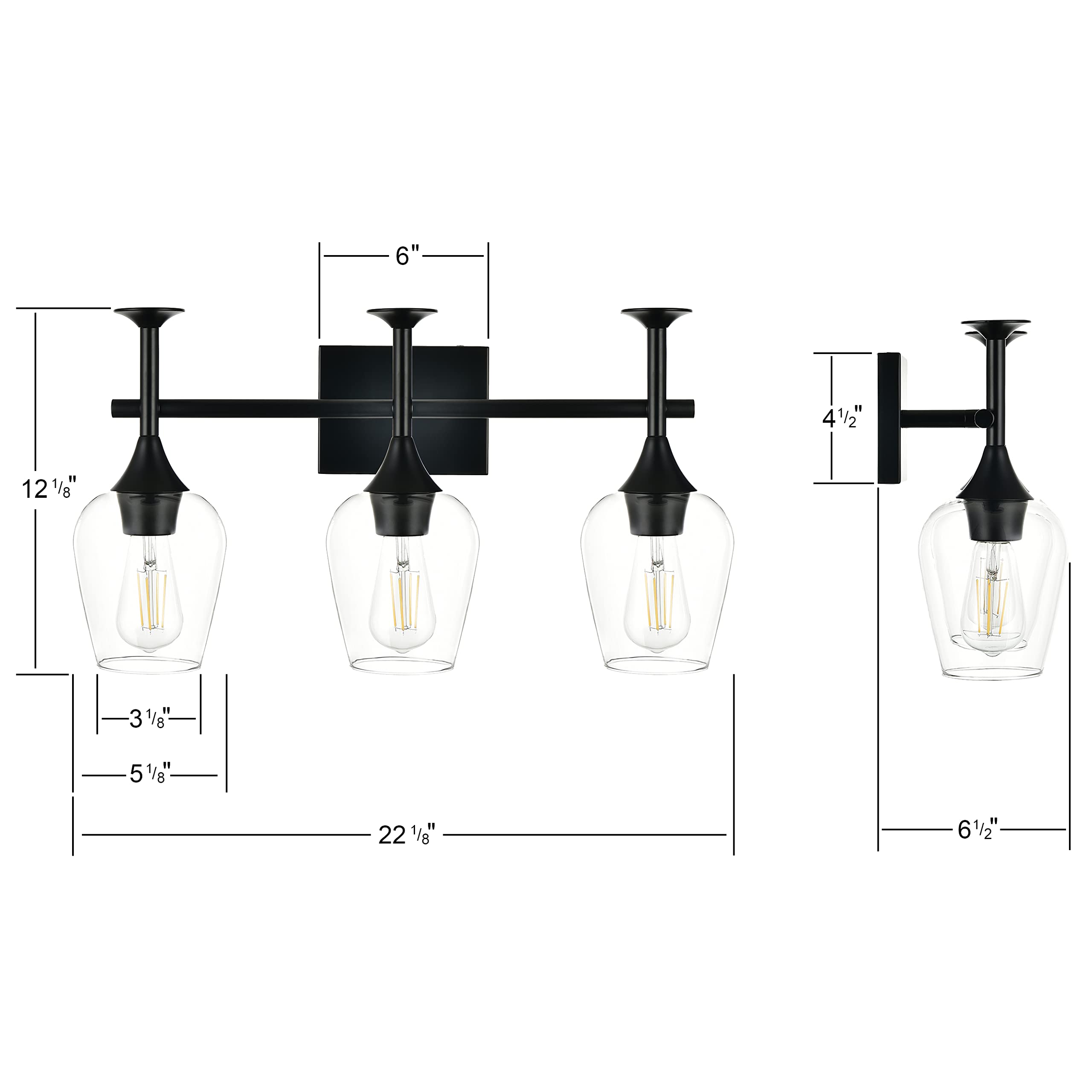 Modern Black Bathroom Wall Light Fixtures for Vanity Mirror - 3 Light Wall Sconce with Clear Glass Shade - Perfect for Bathroom, Powder Room & Dressing Room Lighting
