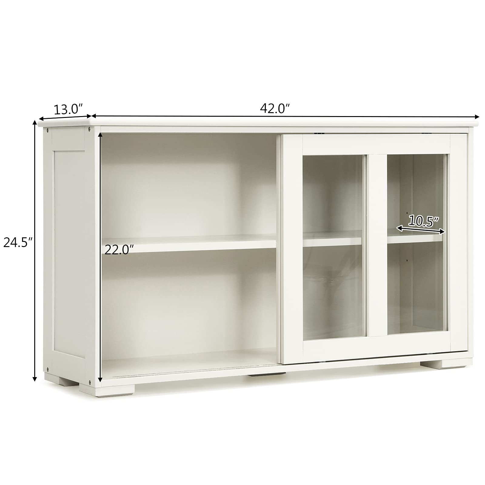 Costzon Wooden Sideboard Buffet Cabinet with Adjustable Shelf & Sliding Glass Doors - Cream White Kitchen Storage Cabinet, Coffee Bar Console Table for Living Room, Dining Room, Hallway | Perfect for Home Decor, Entertaining Guests & Organizing Dishes