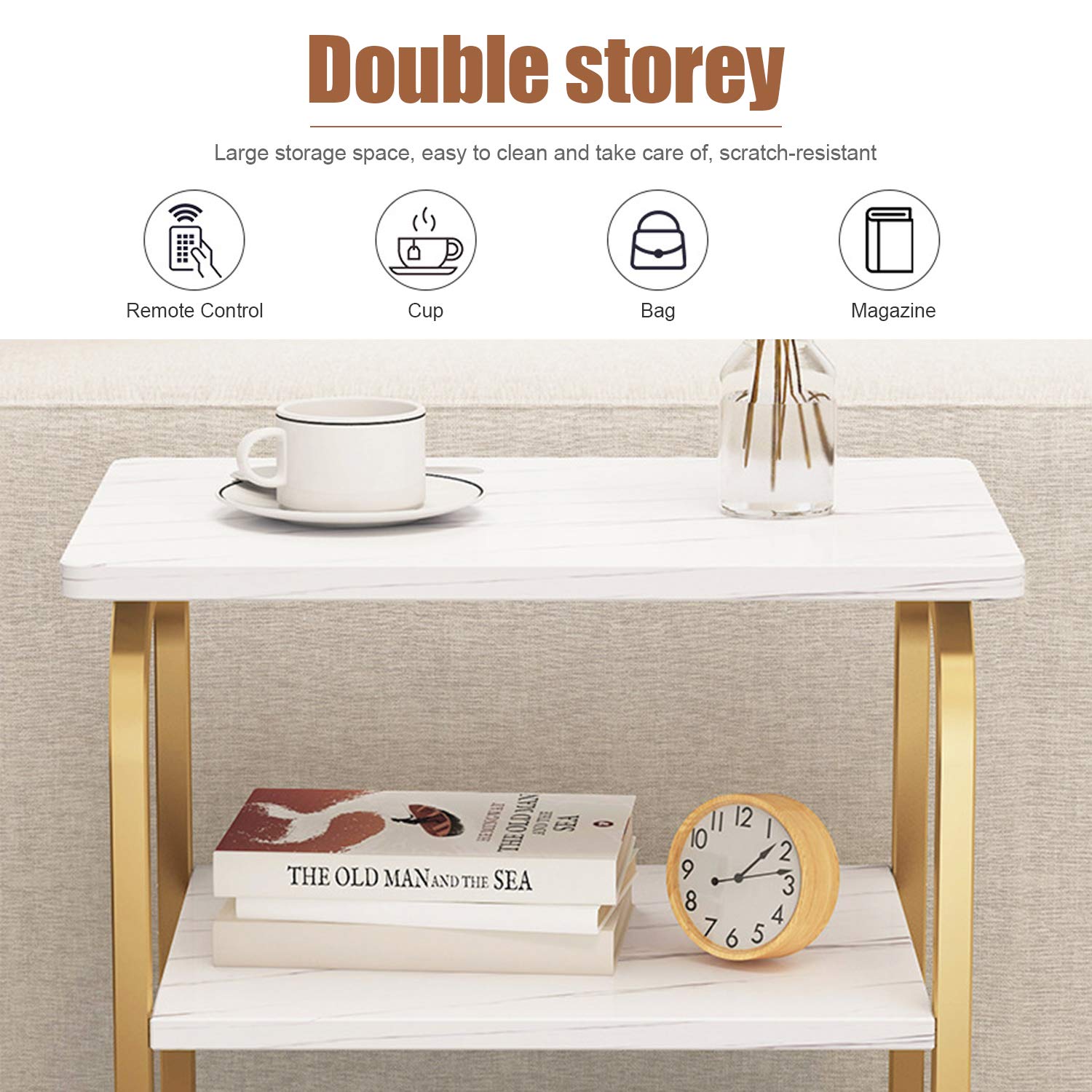 Rustic Metal 3-Tier Nightstand with Storage Shelf - Steel End Table for Bedroom, Living Room, Office - Easy Assembly Small Tea Table for Home Decor & Organization (A)