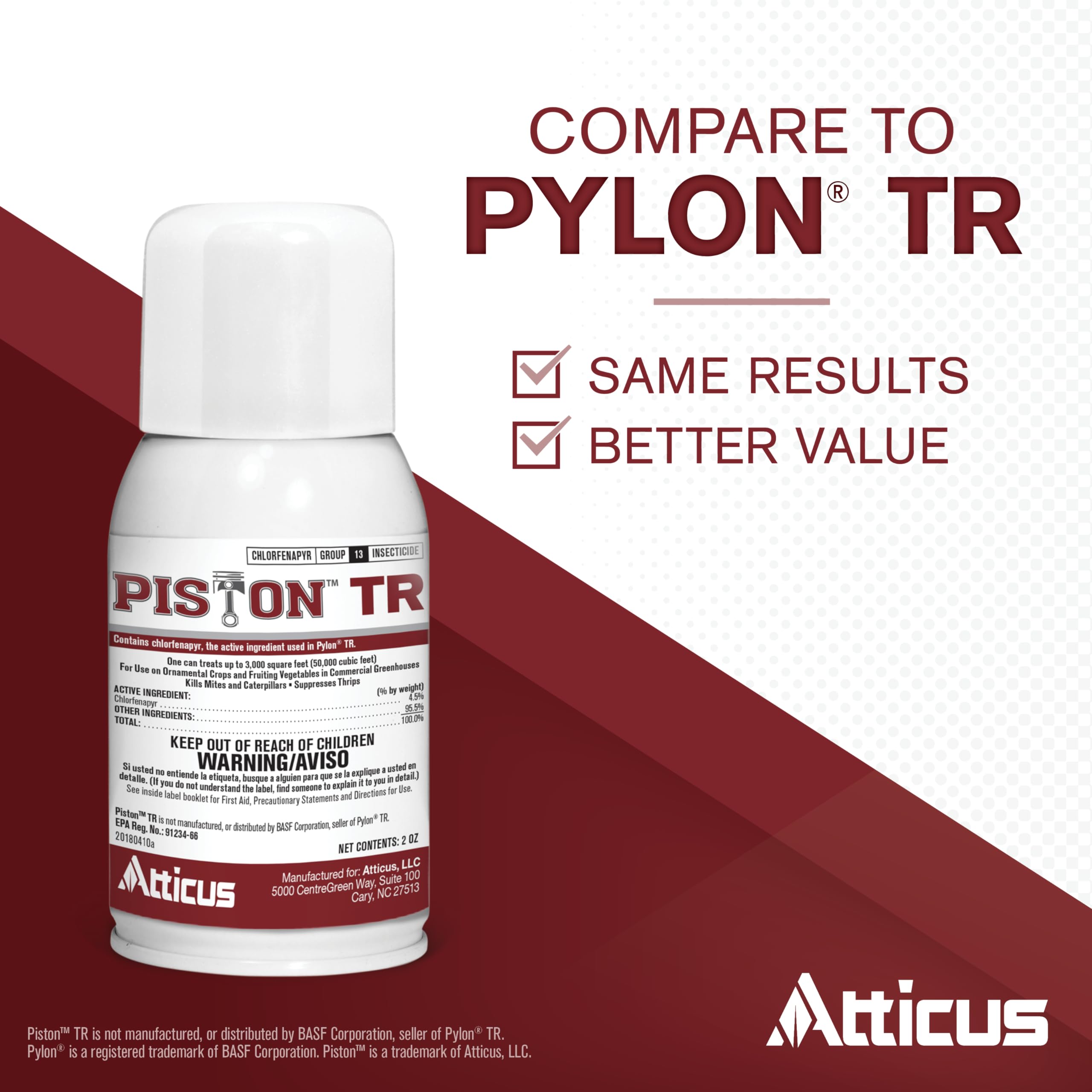 Atticus Piston TR Greenhouse Fogger (12 Pack) - Chlorfenapyr Insecticide & Miticide for Mites, Thrips, Caterpillars & Fungus Gnats - Professional Pest Control Solution for Greenhouses, Grow Rooms & Indoor Gardens