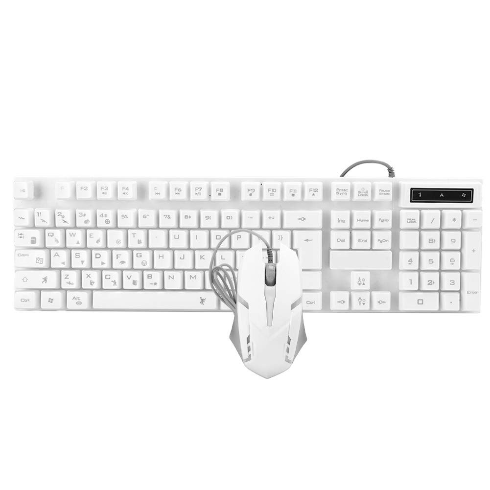 104-Key LED Backlit Gaming Keyboard and Mouse Combo, Floating Design for PC, Desktop, Computer & Laptop - Perfect for Gaming, Office Work & Typing (White)
