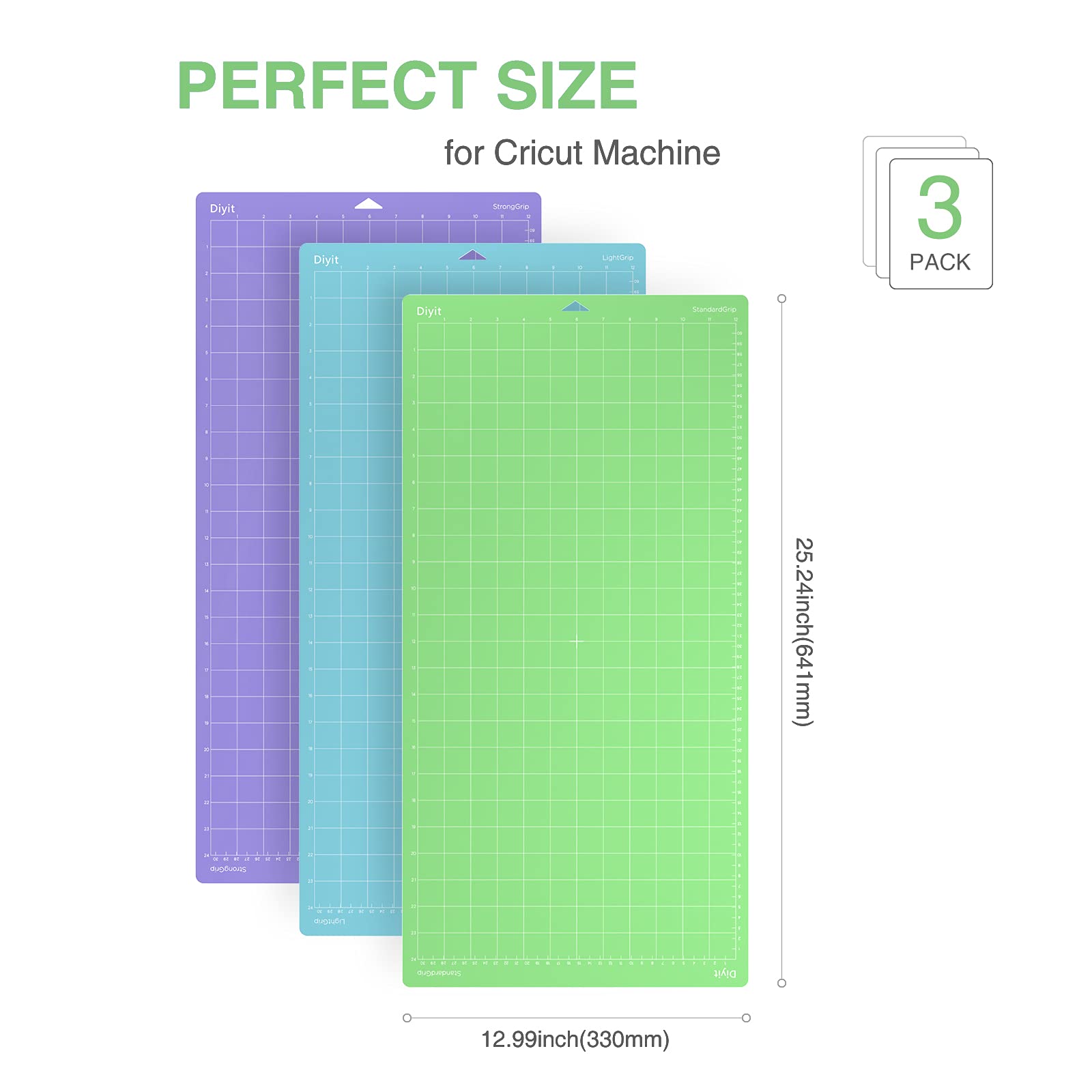 3 Pack 12x24 Inch Non-Slip PVC Cutting Mats - Compatible with Cricut Maker 3, Maker, Explore 3, Air 2, Air & One - Perfect for DIY Crafts, Scrapbooking & Vinyl Projects