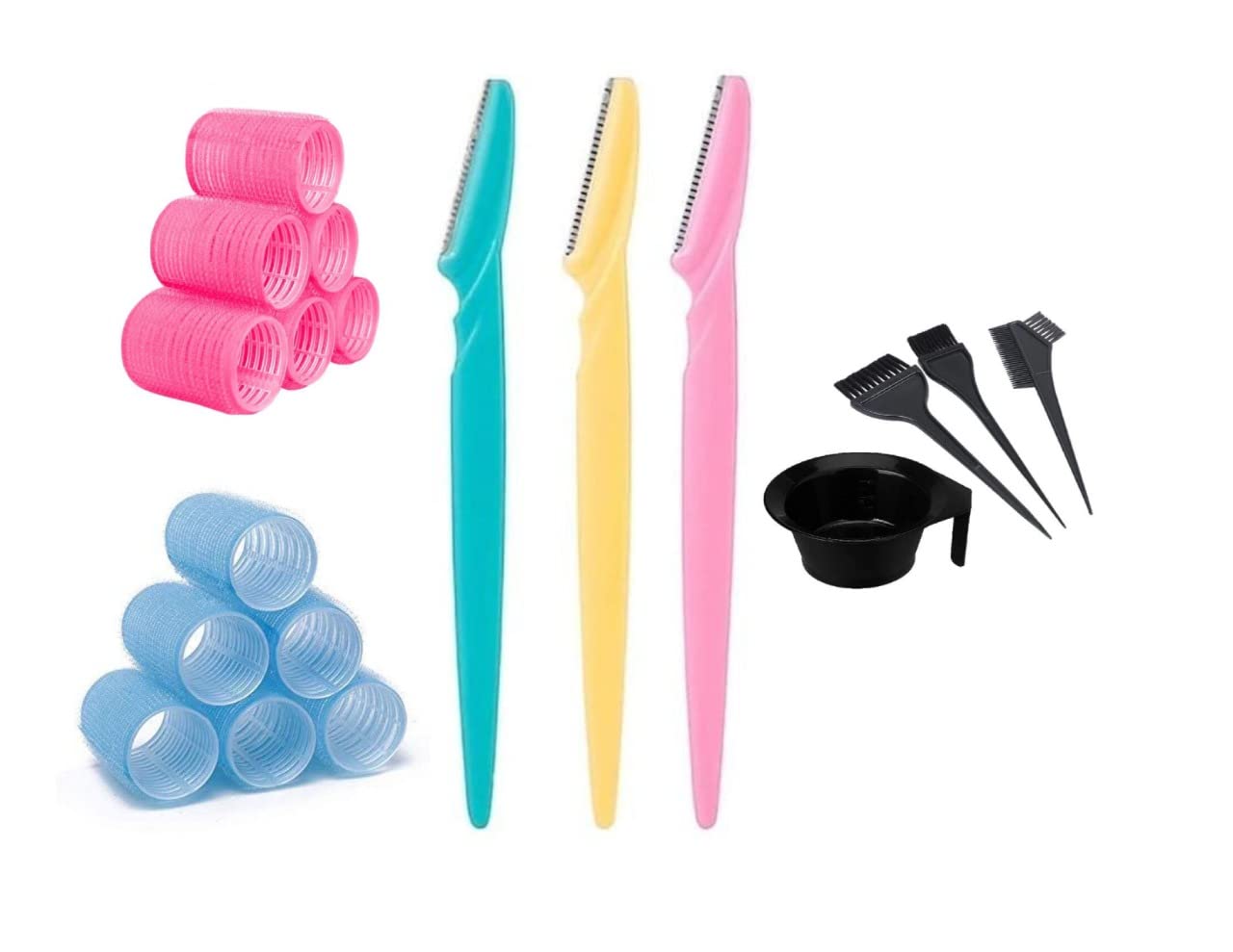 AJORA Salon & Home Hair Curler Roller Set, Face Razor, Eyebrow Razor, Hair Dye Kit with Bowl - Professional Styling Tools for Salon, Parlor & At-Home Use