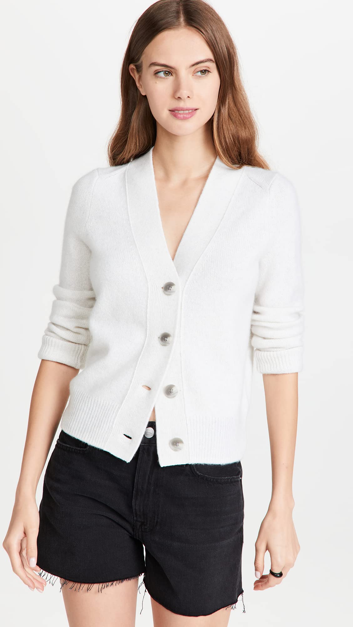 Vince Women's Shrunken Button Cardigan Sweater | Soft Knit Long Sleeve Open Front Wrap | Perfect for Office, Date Night & Fall Layering