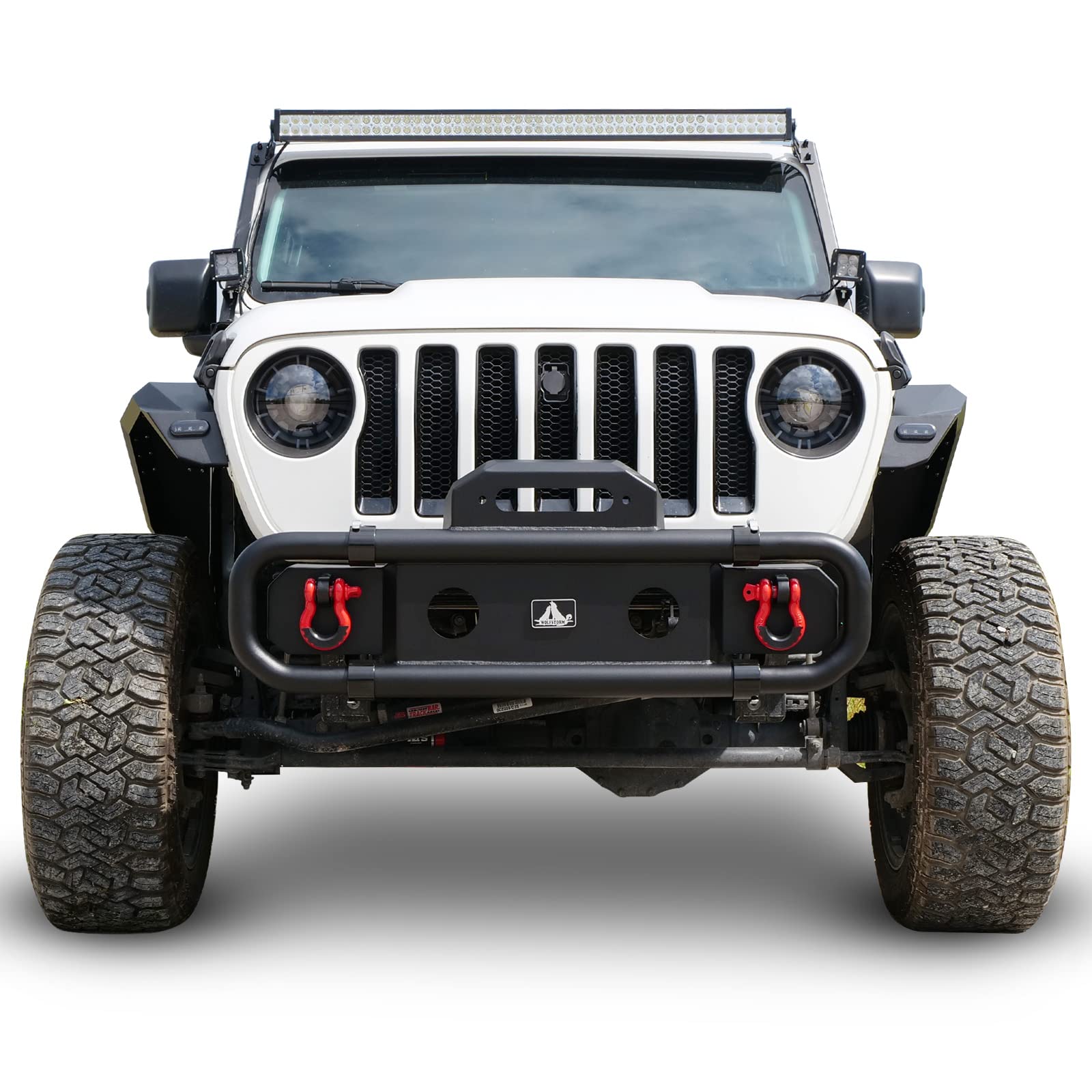 WOLFSTORM Alloy Steel Front Bumper Replacement for 2007-2017 Jeep Wrangler JK/JKU & 2018-2023 Jeep Wrangler JL/JLU with Winch Plate - Heavy Duty Off-Road Bumper for Adventure & Trail Riding