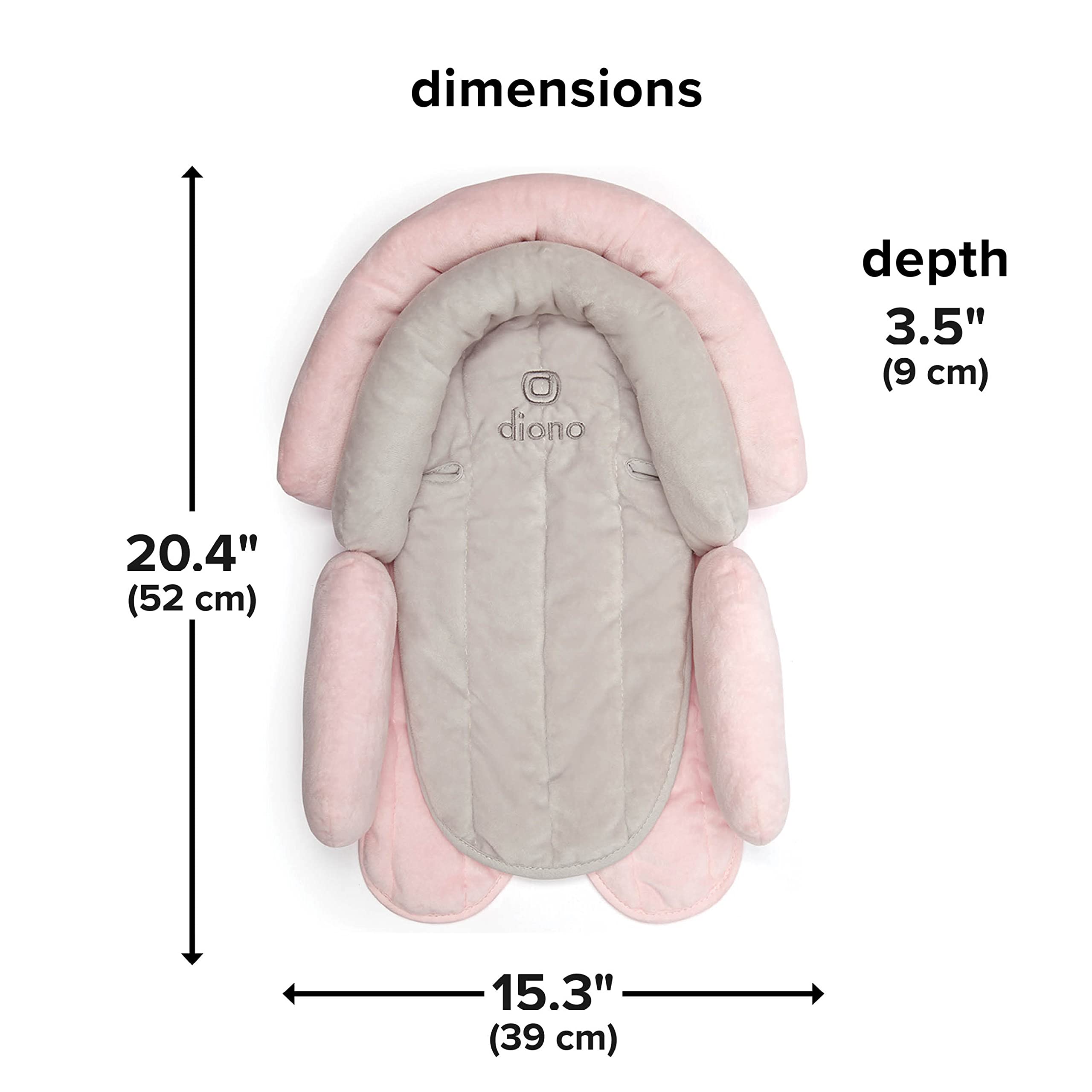 Diono Cuddle Soft 2-in-1 Baby Head, Neck & Body Support Pillow for Newborns – Super Soft Car Seat Insert Cushion – Ideal for Infant Car Seats, Convertible Car Seats & Strollers – Gray/Pink – Perfect for Travel, Napping & On-the-Go Comfort