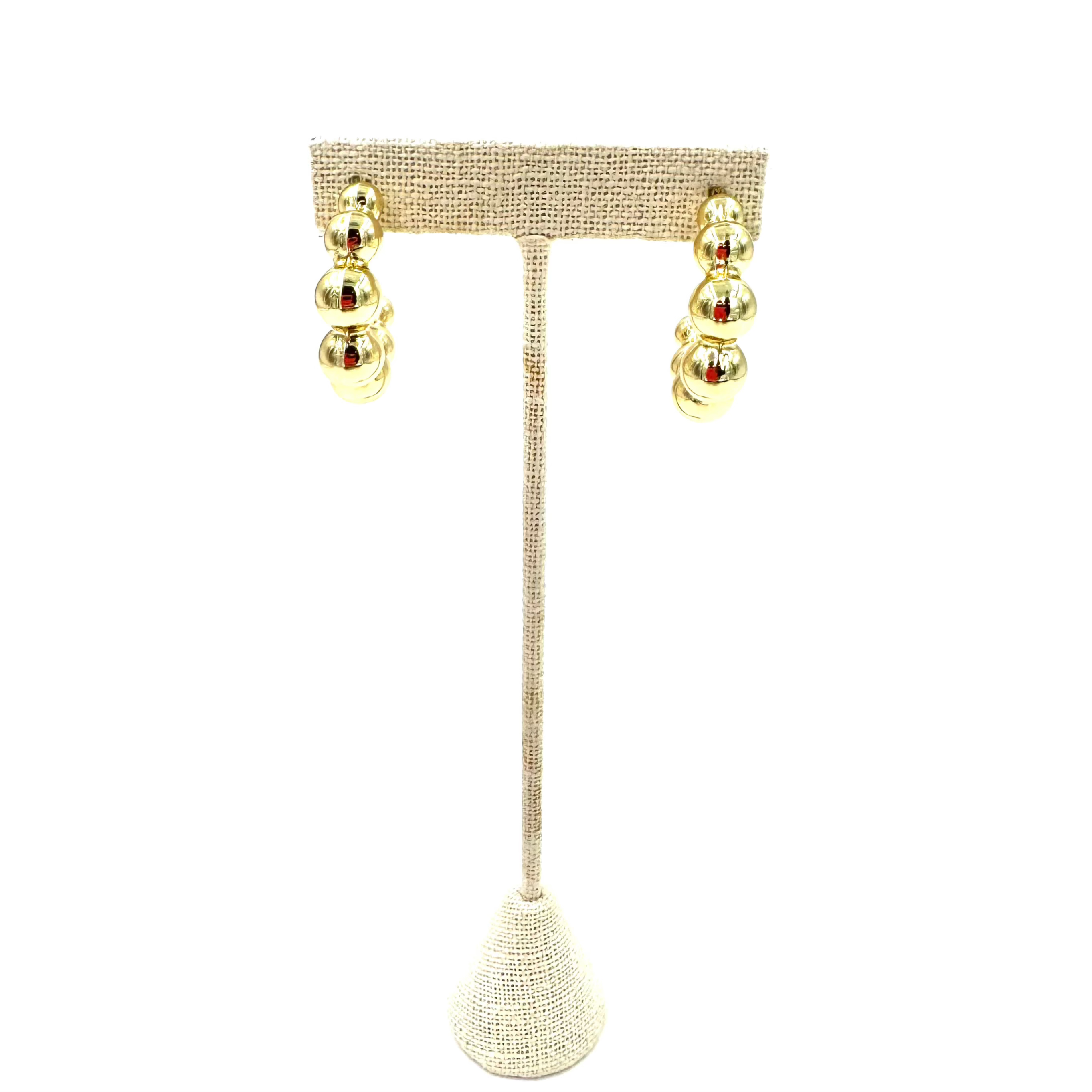 Stainless Steel Gold Plated Gradual Ball Beaded Hoop Earrings for Women - Elegant Open Back Design for Parties, Weddings & Everyday Wear