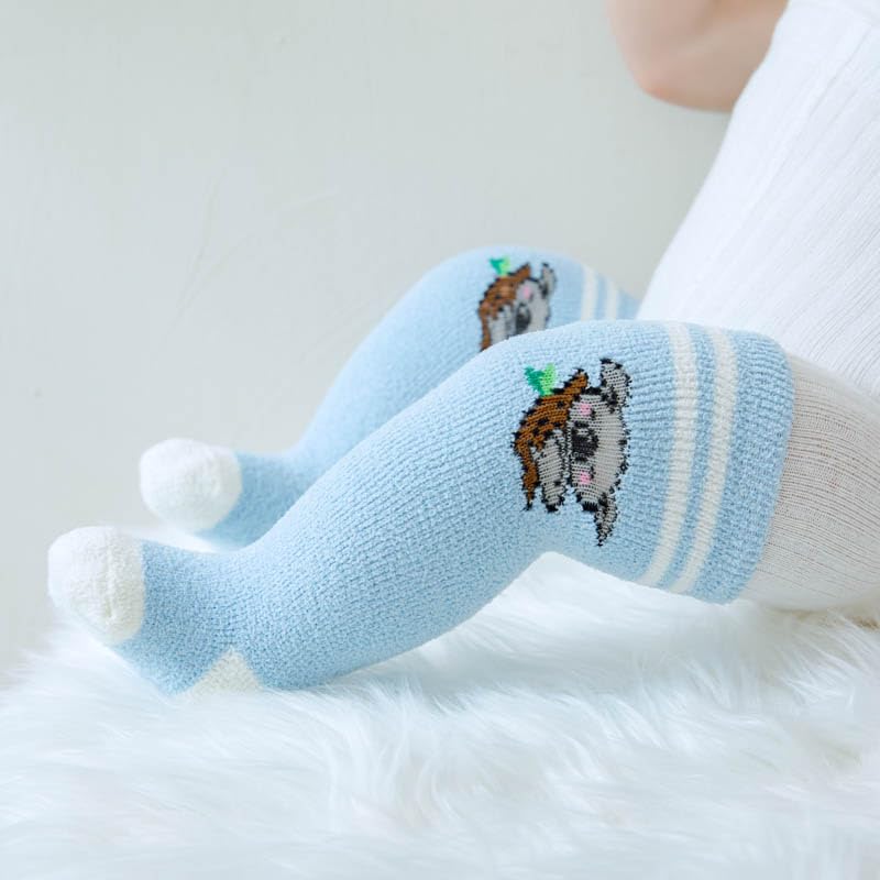QKURT 5 Pairs Baby Knee High Socks - Soft Fluffy Thermal Winter Socks for Newborn Toddlers | Cozy Infant Sleep & Bed Socks for Boys Girls | Perfect for Cold Weather, Indoor Play & Nursery Outfits