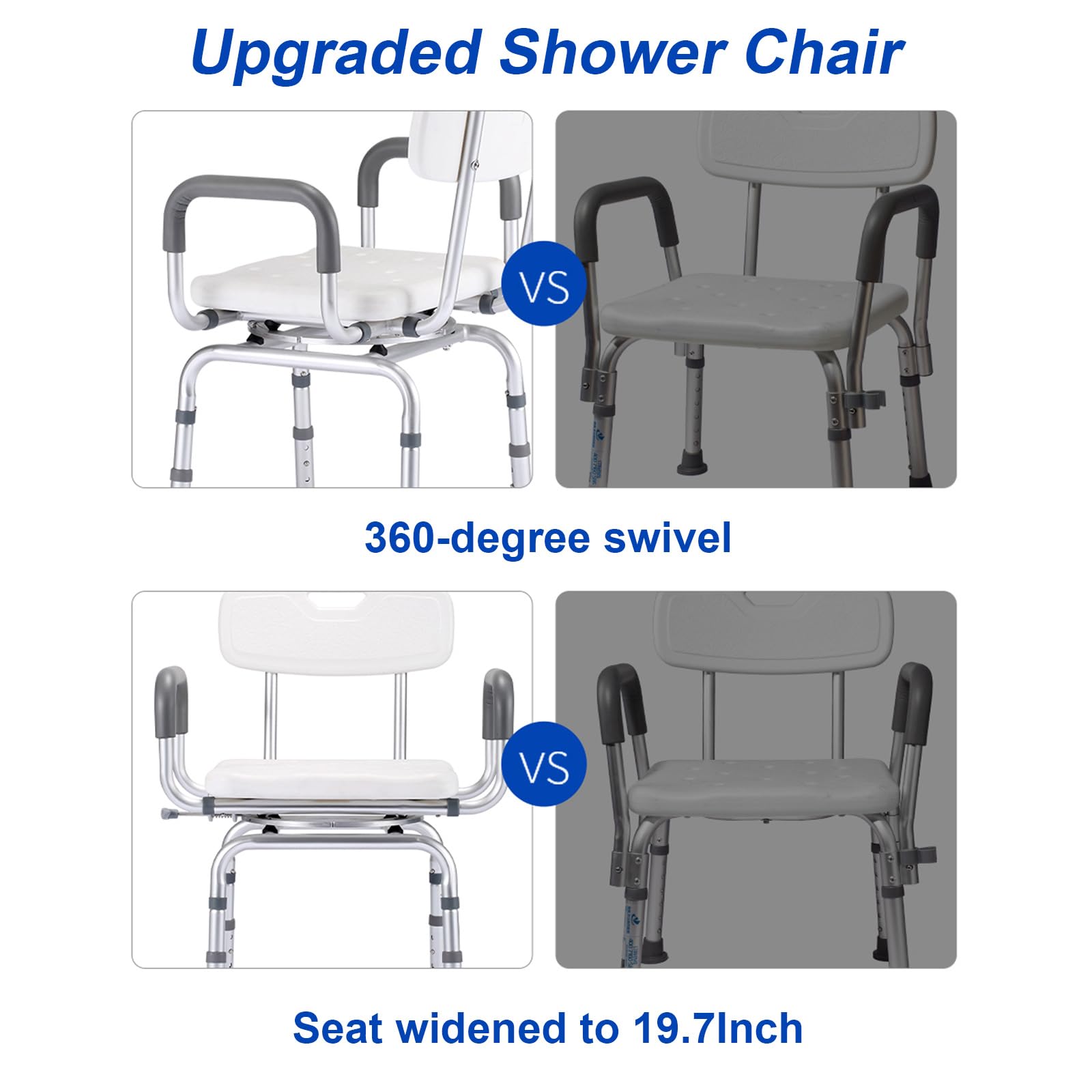 360° Swivel Shower Chair with Arms & Back - Heavy Duty Adjustable Height Bath Seat for Elderly & Disabled - Ideal for Safe Bathing & Mobility Assistance in Home & Hospital Settings