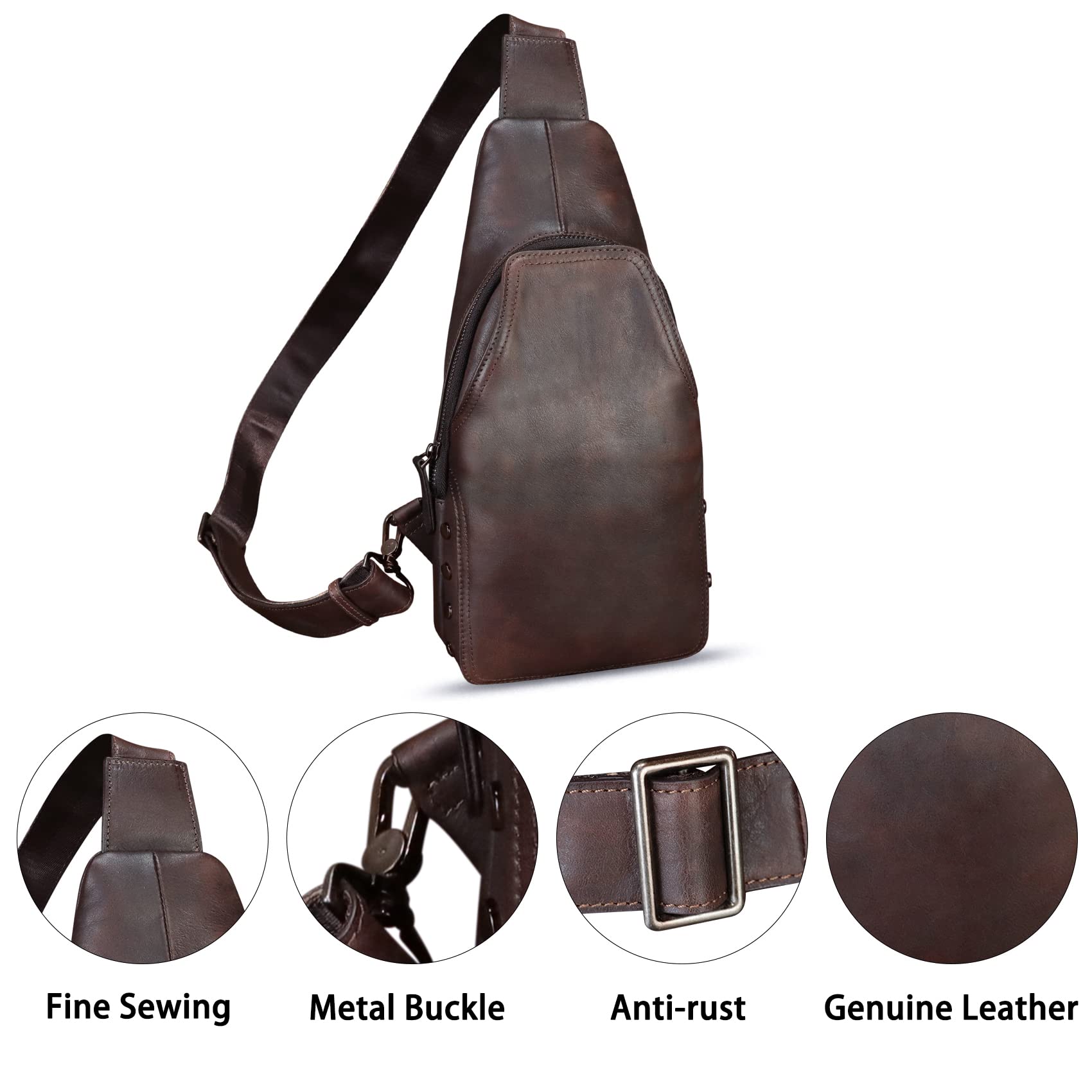 **Genuine Leather Sling Bag for Men & Women - Vintage Crossbody Shoulder Bag, Handmade Chest Backpack, Daypack Purse Fanny Pack (Coffee) - Perfect for Travel, Hiking & Daily Use**