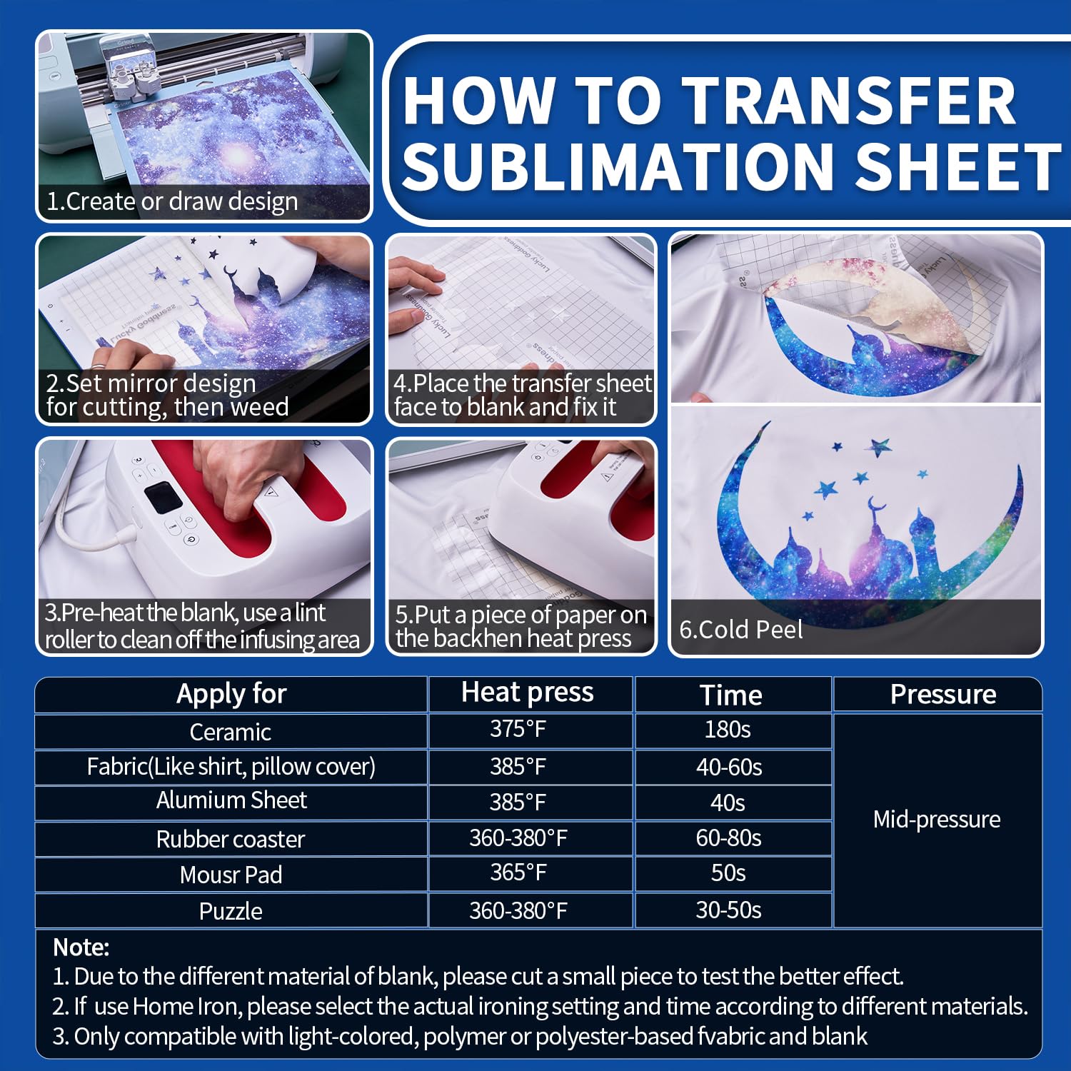 12x12 Inch Sublimation Transfer Paper for Heat Press Machine - 10 Sheets in Blue, Black, Green & Purple | DIY T-Shirts, Mugs & Custom Apparel Printing