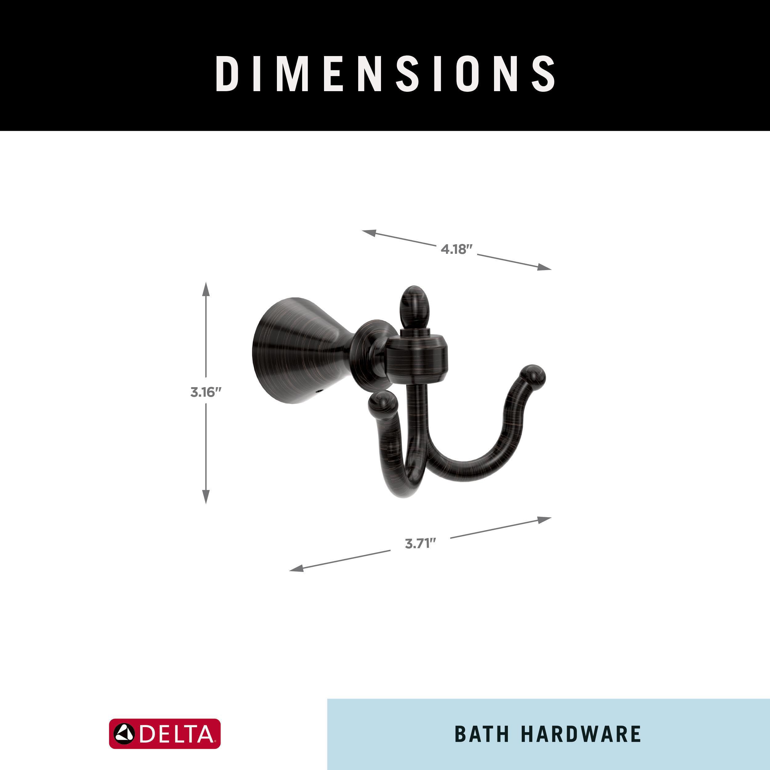 Delta Vessona Venetian Bronze Double Towel Hook (1-Pack) - Wall Mounted Bathroom & Kitchen Hooks for Robes, Hand Towels - Durable Bath Accessory for Spa, Laundry Room, Poolside & Beach House Decor VES35-VBR