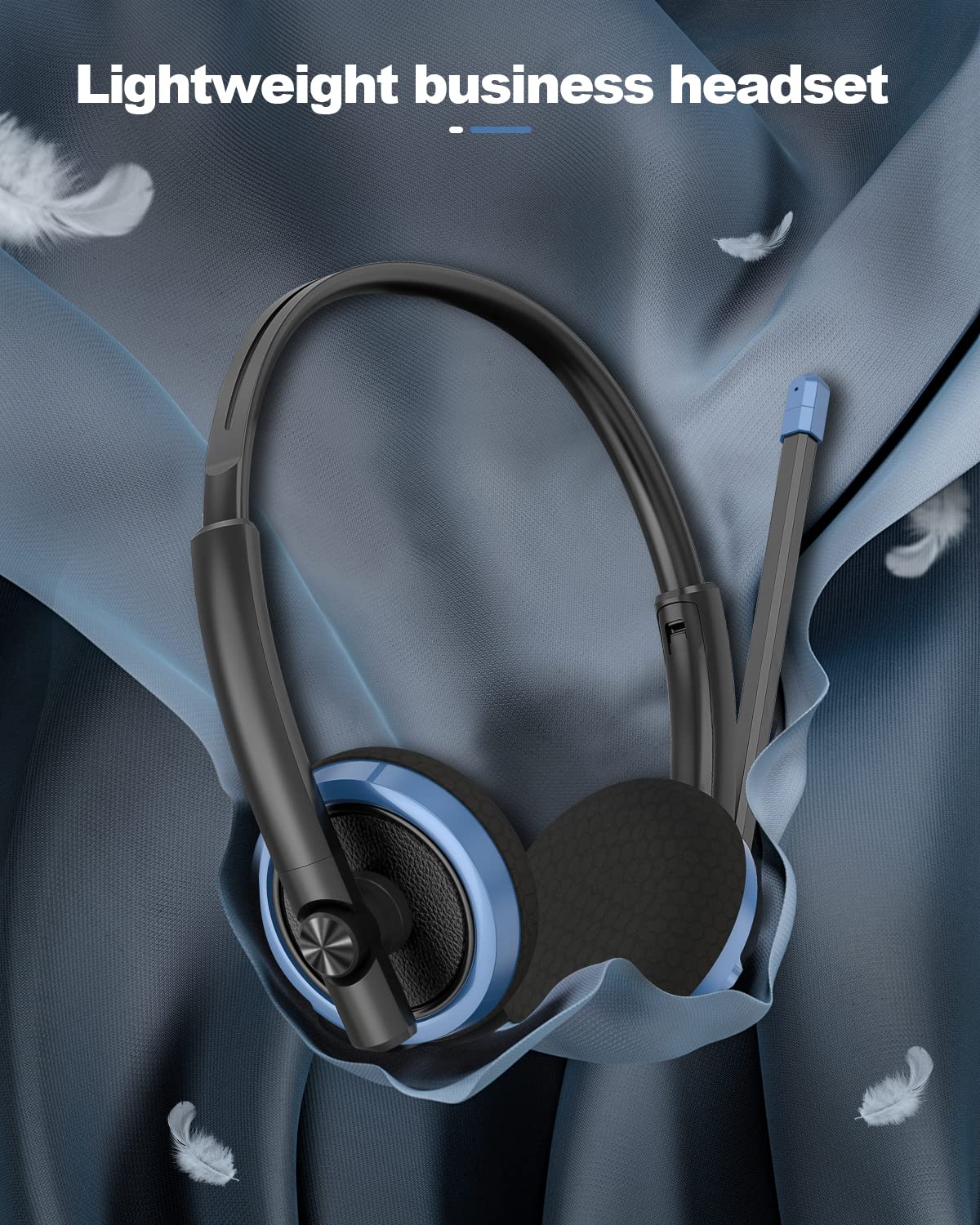 NUBWO USB Gaming Headset with Microphone - Noise Cancelling Computer Headset with In-line Volume Control - Works with PC, Laptop, Zoom, Teams (Blue) - Perfect for Online Meetings, Gaming & Remote Work