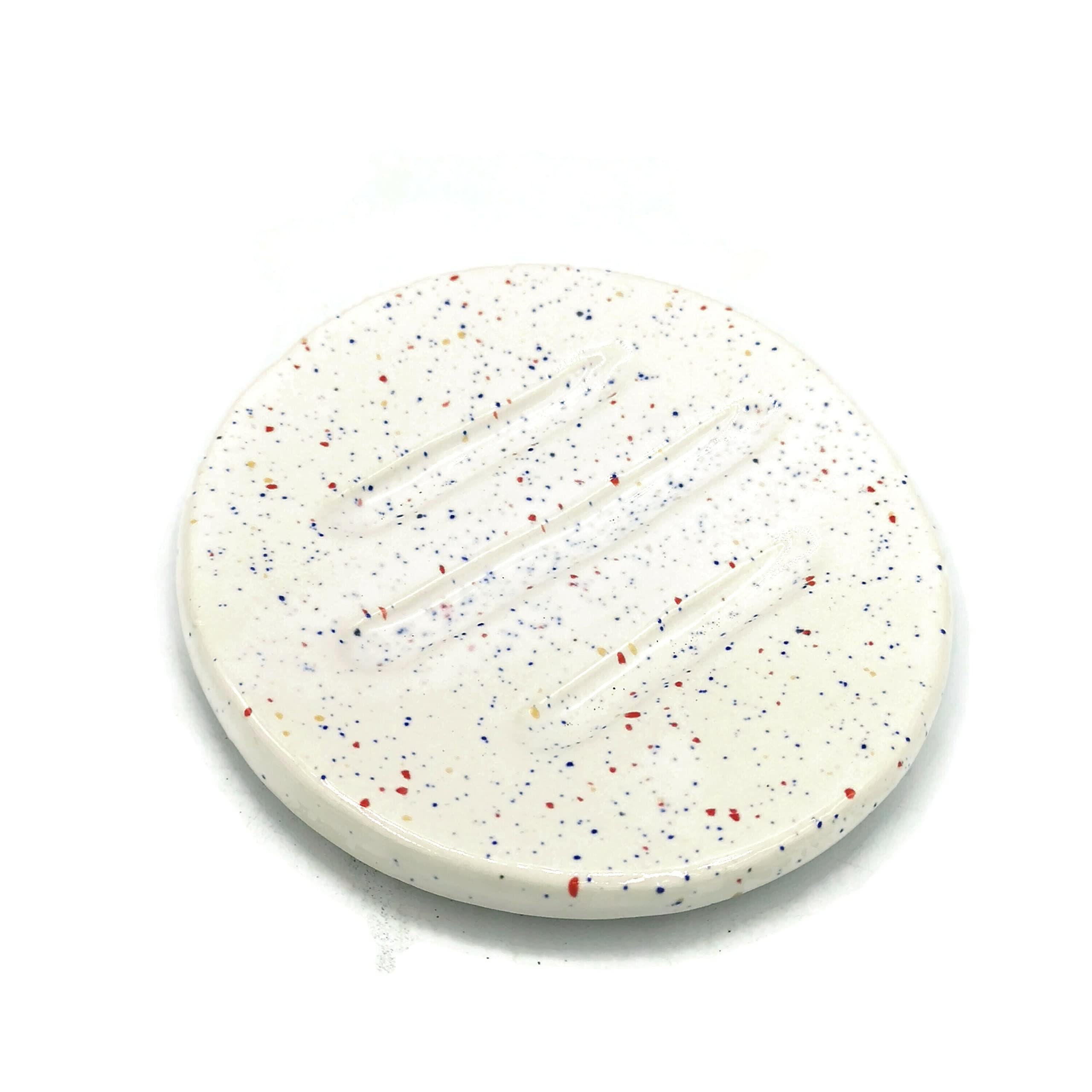 Handmade Ceramic Soap Dish with Drain Hole - Round Bathroom Organizer for Bar Soap | Perfect for Sink Countertops, Showers & Vanity Decor