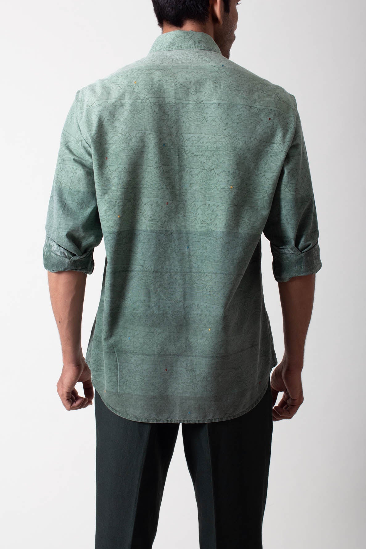 Handmade Classic Cotton Shirt - Handspun & Handwoven Sage Ombre for Casual Wear & Boho Style Outfits