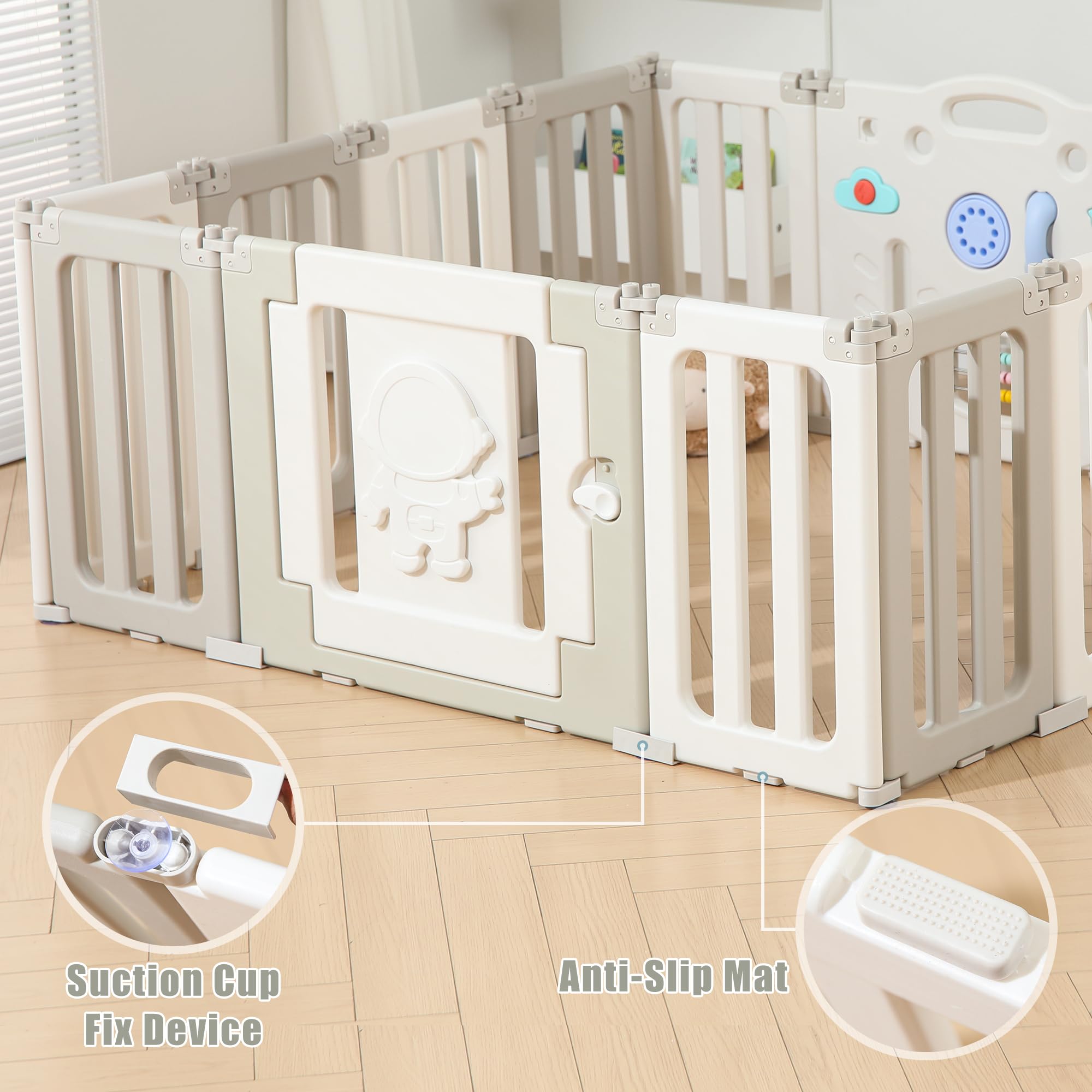 **Foldable Baby Play Pen - Extra Large 14-Panel Playpen for Babies & Toddlers, Portable Play Yard with Astronaut Design, Safety Baby Gate & Fence (Grey) - Indoor & Outdoor Use for Playtime, Learning & Safe Exploration**