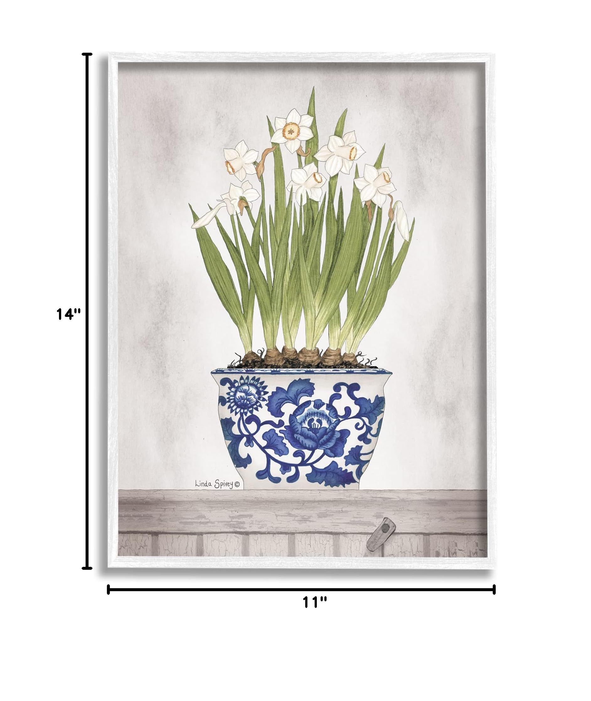 Stupell Industries Traditional Daffodil Flowers Porcelain Bowl - Countryside Floral Design by Linda Spivey - Elegant Tableware for Dining Room Decor, Kitchen Serving, and Spring Home Decor