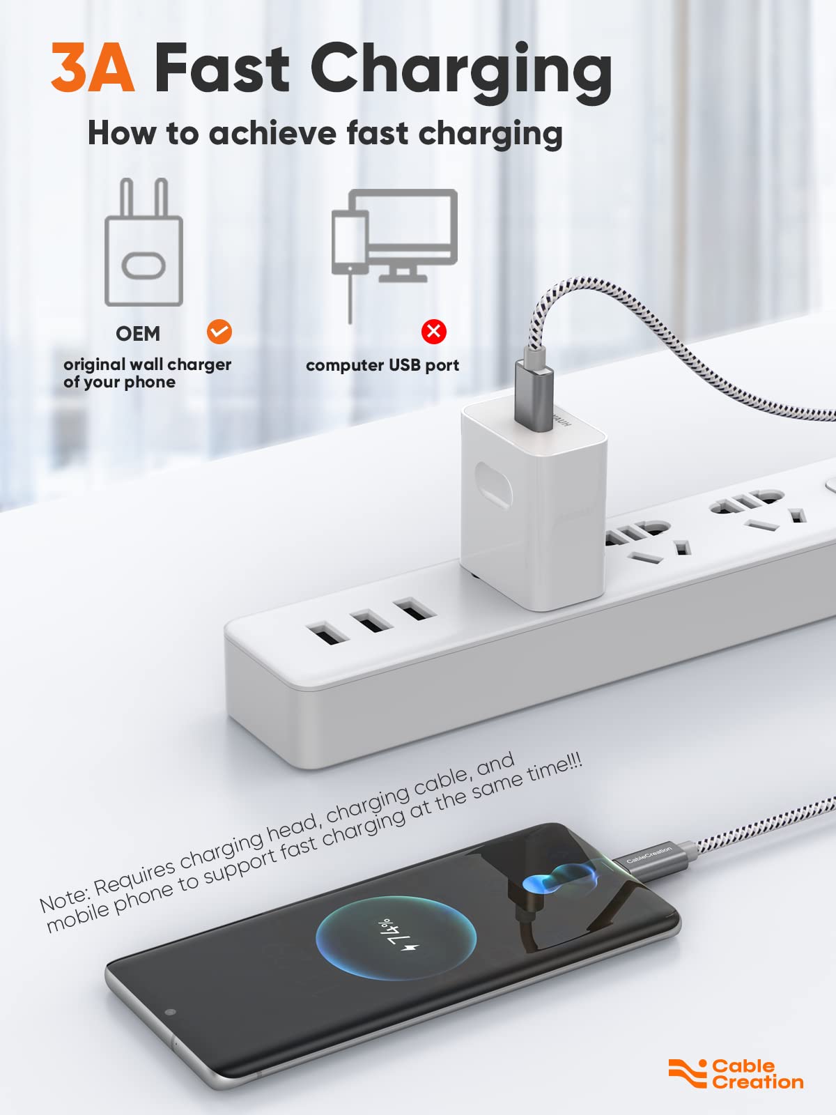 CableCreation 4FT USB Type C to USB A Fast Charging Cable 3A 480Mbps Data Sync - Compatible with MacBook Air, Chromebook, Pixel, Galaxy S22/S21/S10 - Gray 1.2m - Perfect for Home, Office & Travel Charging