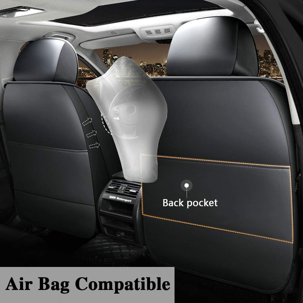 Premium Waterproof Faux Leather Car Seat Covers Full Set - Universal Fit for Sedan, SUV, Truck (5-Piece) | Breathable Leatherette Front & Rear Seat Protectors with Pillows | Black & White | Perfect for Daily Commute, Road Trips & Family Protection