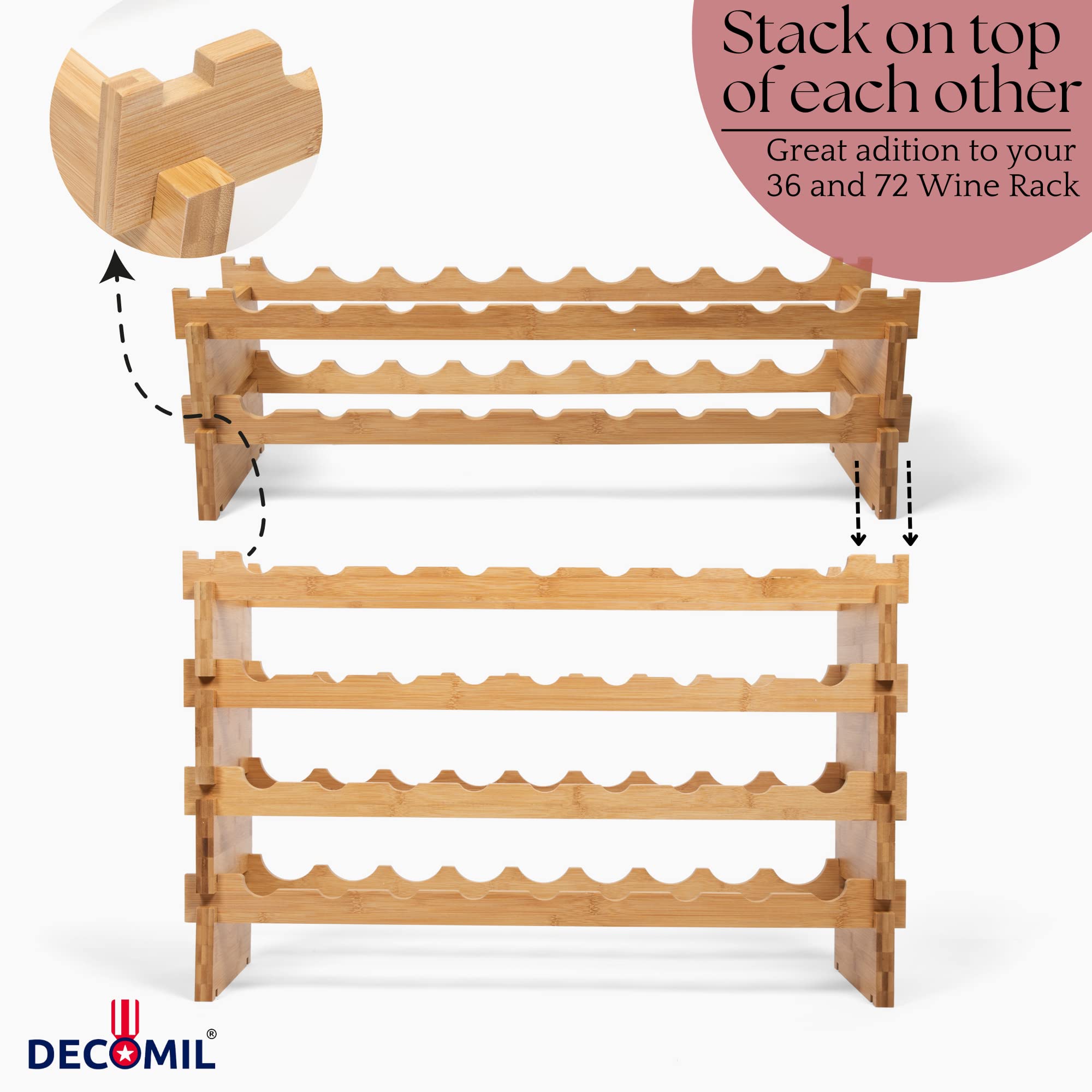 DECOMIL - 18 Bottle Wine Rack | Modular Stackable Wine Storage Organizer | Countertop & Wall Mount Wine Bottle Holder | Perfect for Kitchen, Bar, Dining Room & Home Decor