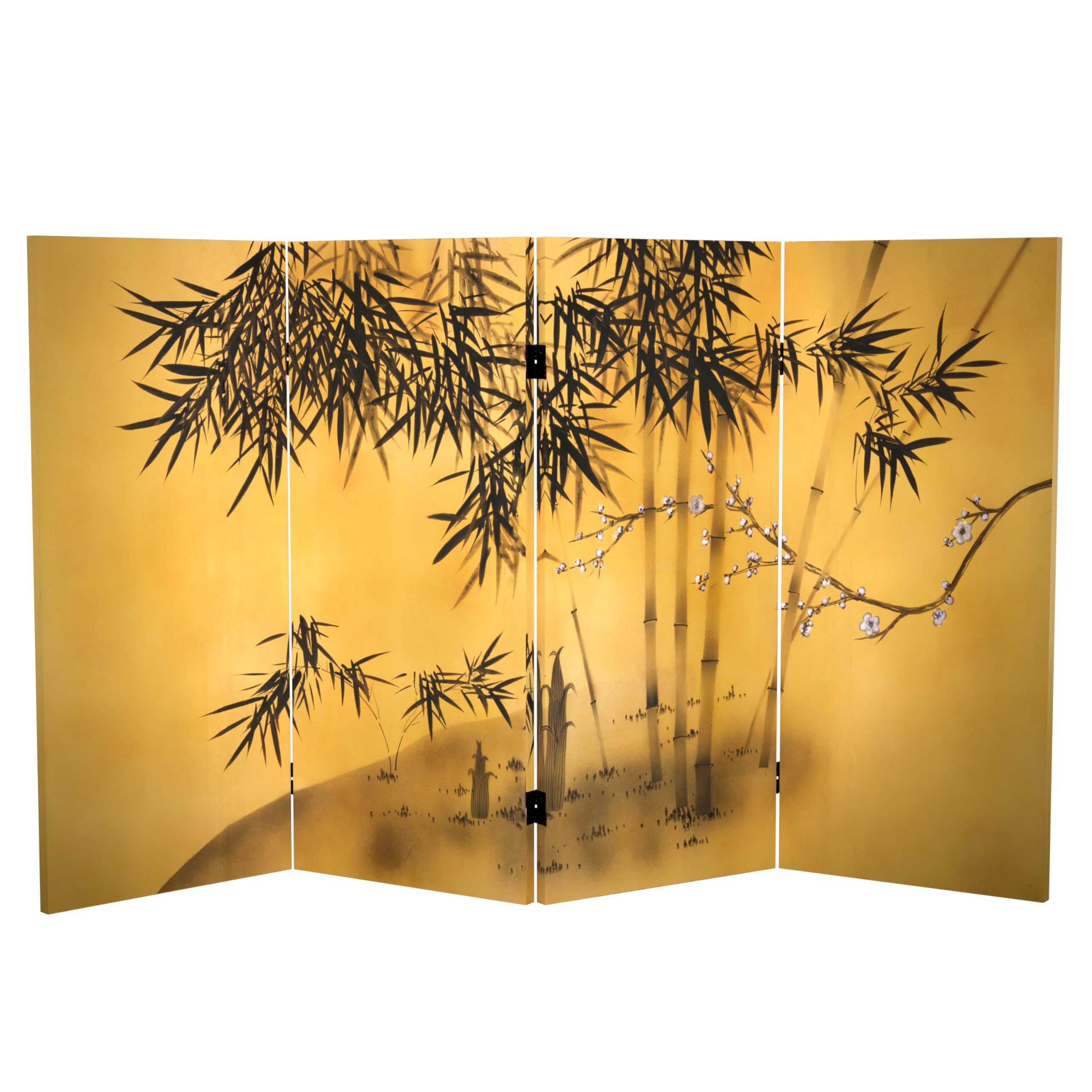 3 ft. Red Lantern Double-Sided Bamboo Room Divider - Handmade Canvas Folding Screen for Home Decor, Office Partition & Asian-Themed Events