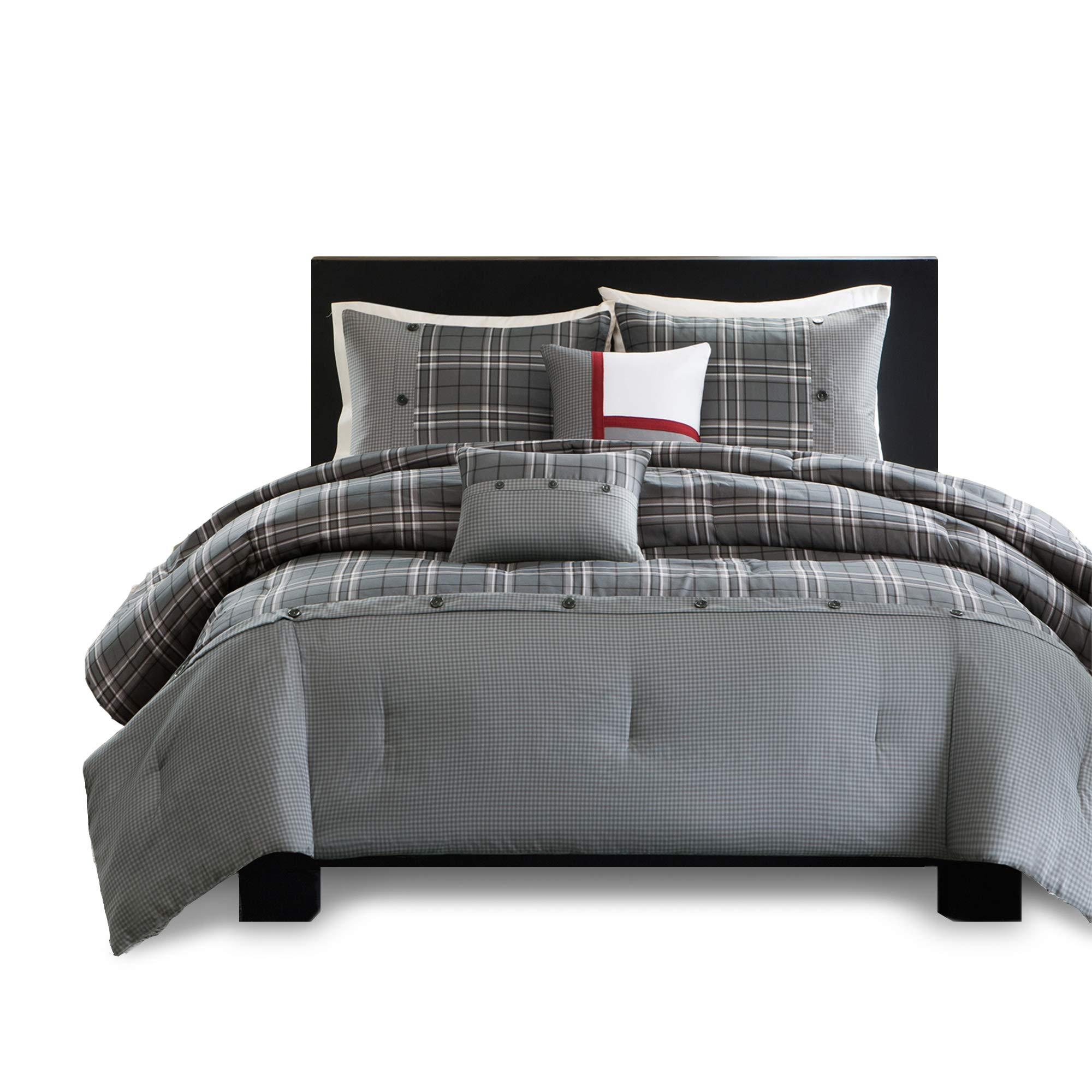Intelligent Design Daryl 4-Piece Plaid Print All-Season Comforter Set - Twin/Twin XL, Ultra Soft Microfiber Bedding for Teens & Kids, Grey - Perfect for Dorm Rooms, Guest Beds & Cozy Bedroom Decor