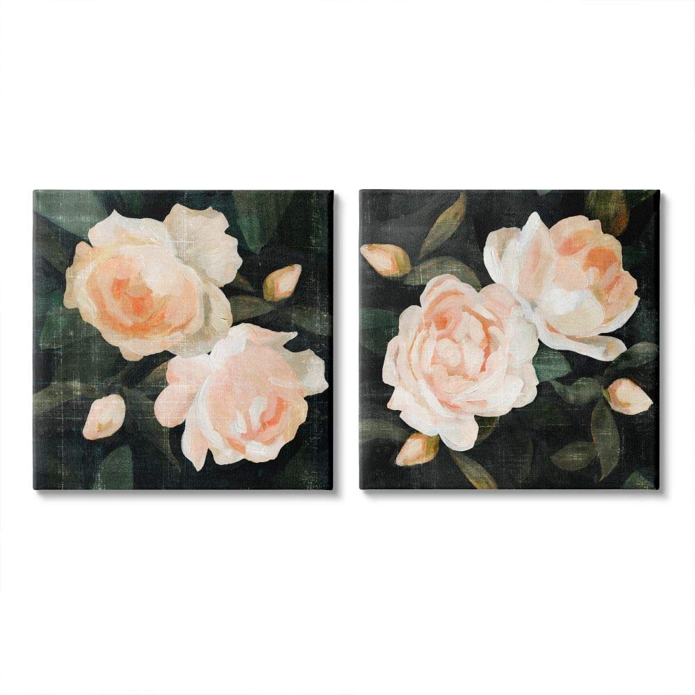 Emma Caroline Country Rose Garden Pink Green Nature Flower Wall Art - 2pc Canvas Painting Set (24