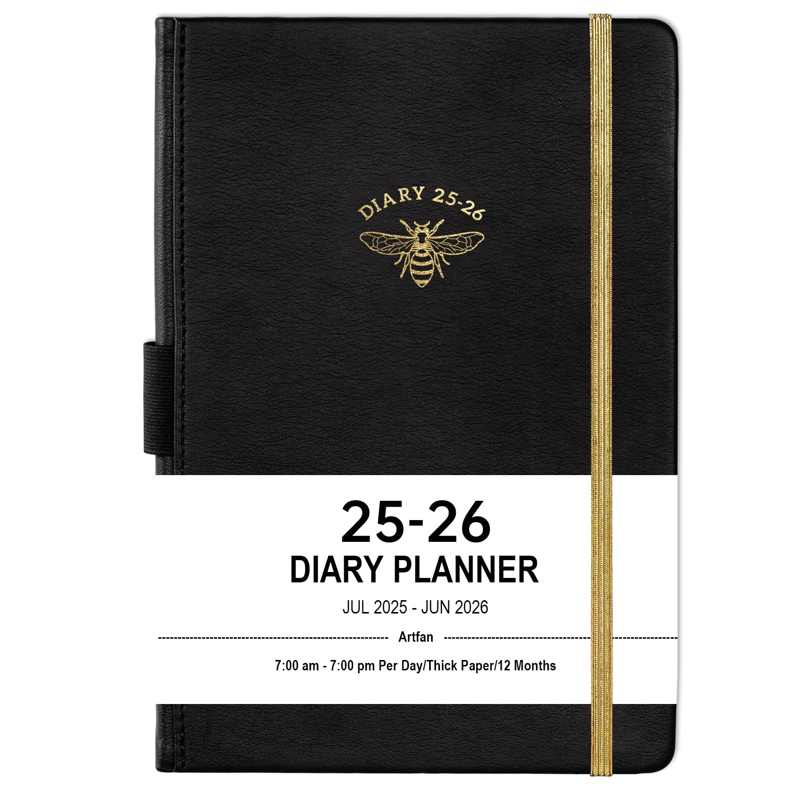 2025-2026 Academic Planner - A5 Daily Diary with Day Per Page (July 2025-June 2026) | Productivity Organizer with Monthly Tabs, Inner Pocket | 14.5 x 21 cm Black Banded Notebook | Perfect for Students, Professionals & Goal Tracking