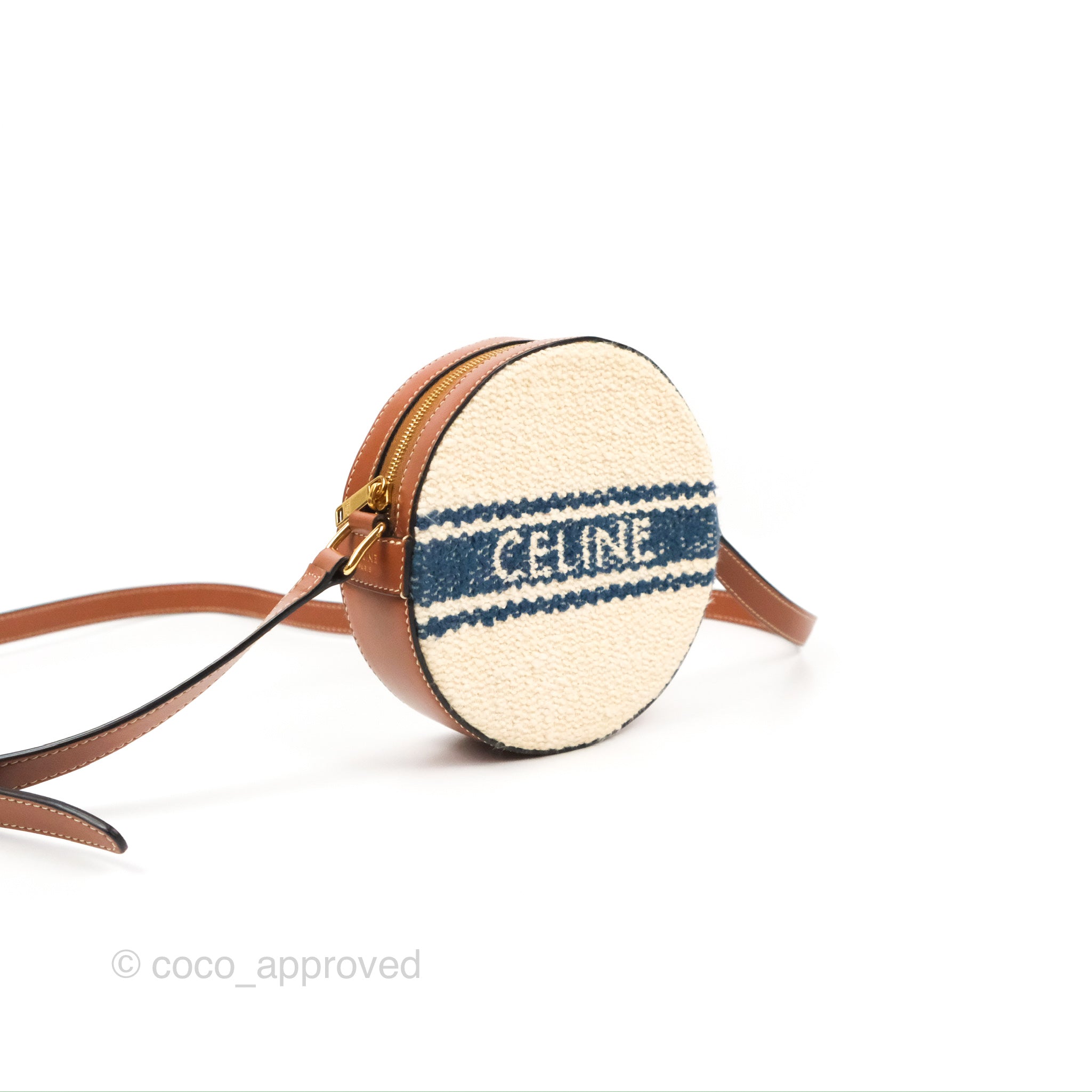 Celine Perth Embroidered Blue Cream Round Mini Crossbody Bag for Women | Luxury Designer Handbag | Perfect for Date Night, Travel & Everyday Use