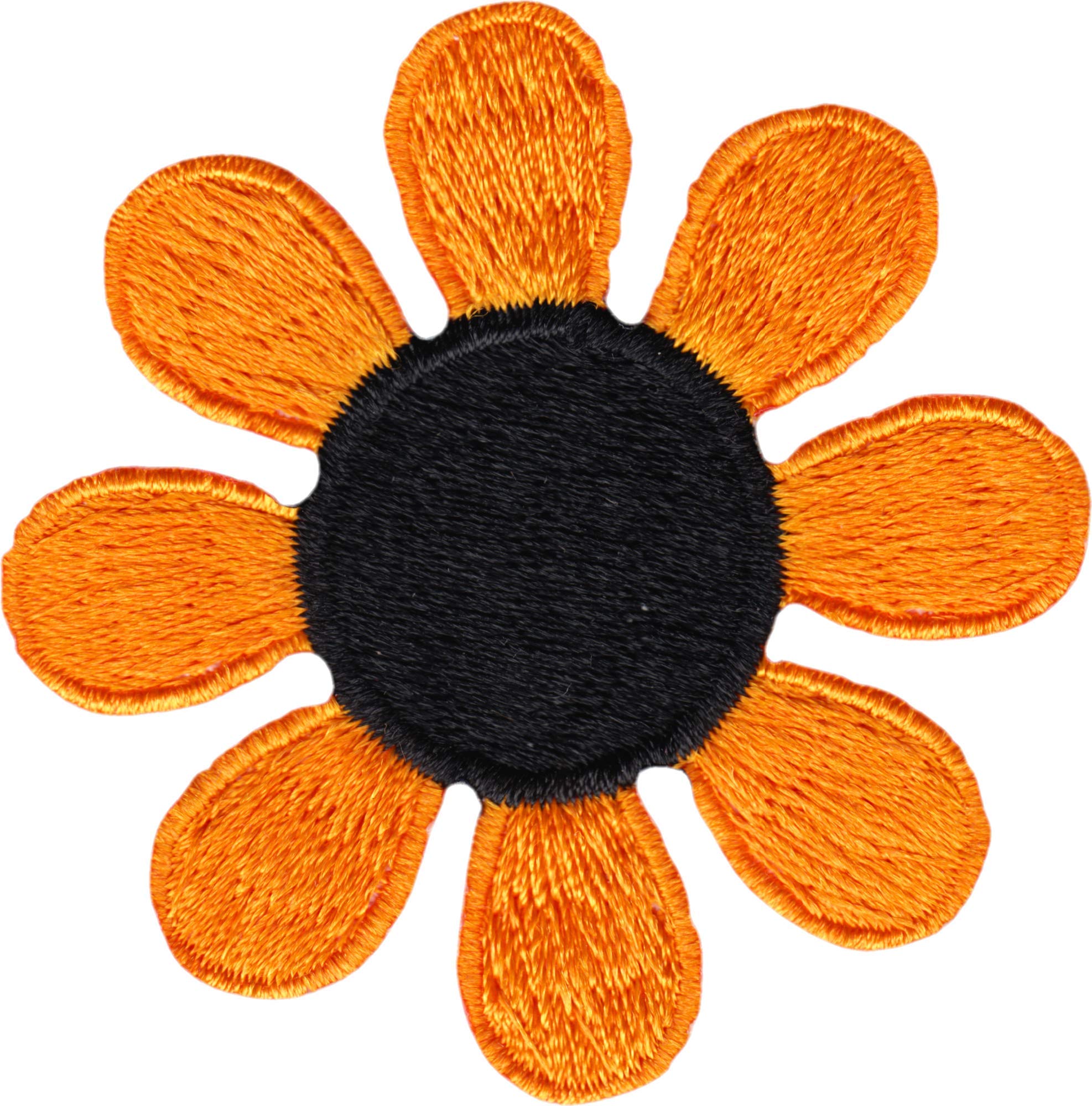 Orange Daisy Flower with Black Center - 2 Inch Embroidered Iron On or Sew On Patch for Jackets, Hats, Bags & DIY Crafts