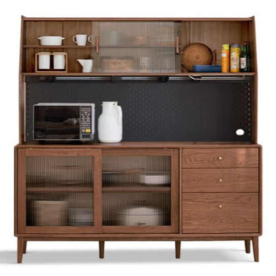 Solid Oak Wood Sideboard Buffet Cabinet - Rustic Farmhouse Dining Room Storage for Dishes, Linens & Entertaining Essentials