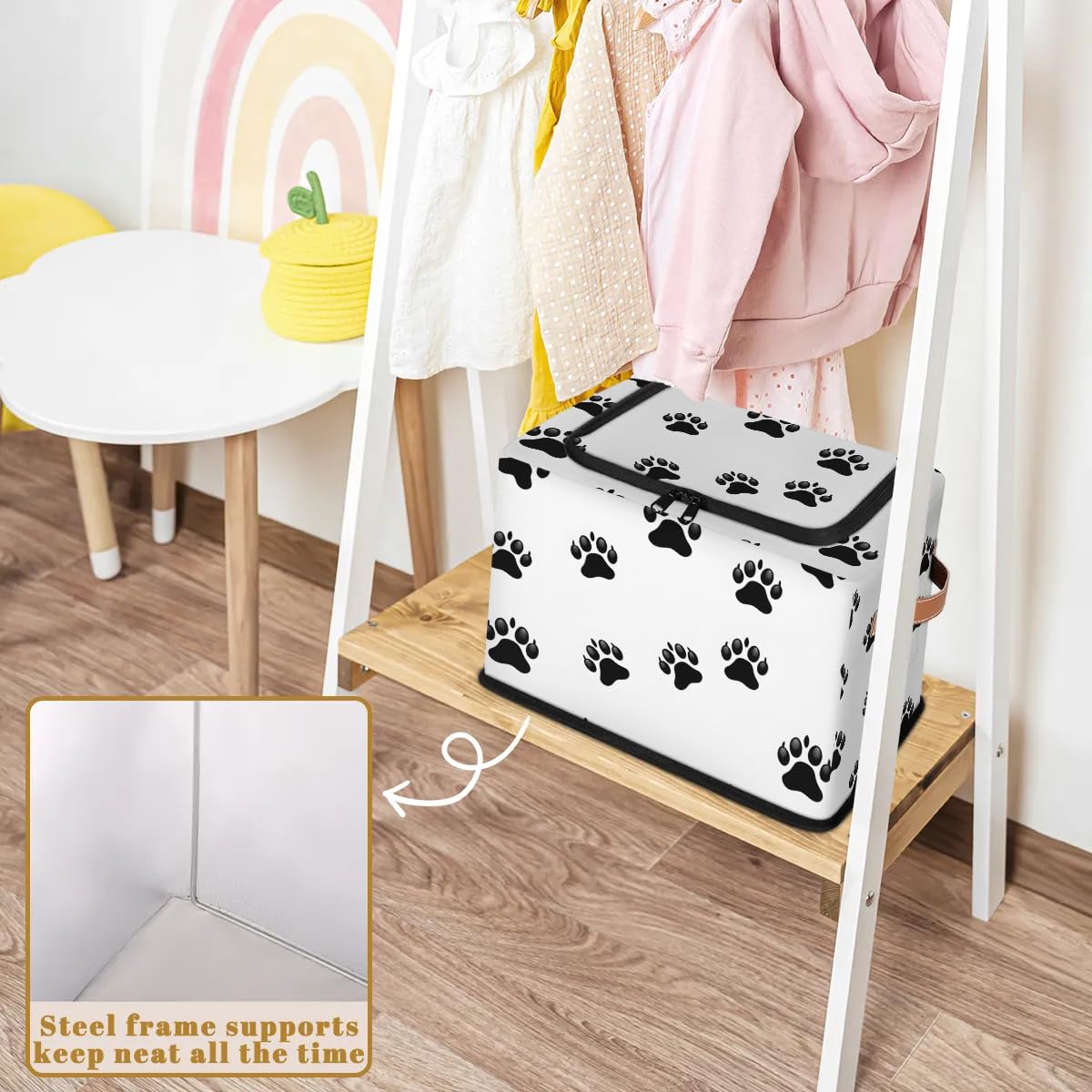 Dog Paw Print Collapsible & Stackable Storage Bins with Lids - Fabric Closet Organizer for Clothes, Toys, Blankets & Home Organization | Perfect for Pet Supplies, Kids' Room & Bedroom Storage