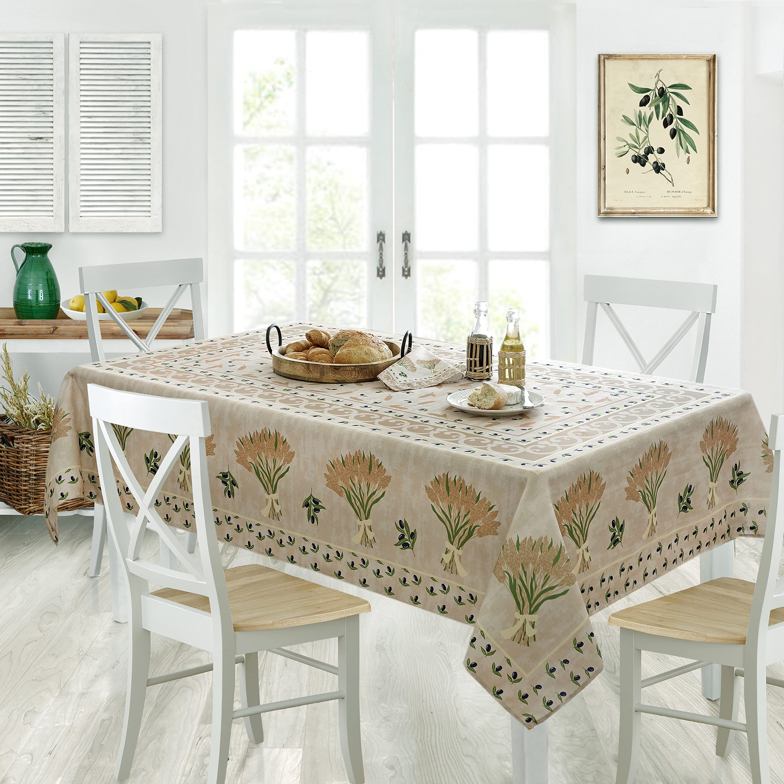 Rectangle Fabric Placemats Set of 4 - Wheat & Olive Print Stain Resistant Placemats for Dining Table - Indoor/Outdoor Waterproof Table Mats - French Country Provence Style Decor for Kitchen, Patio & Picnic