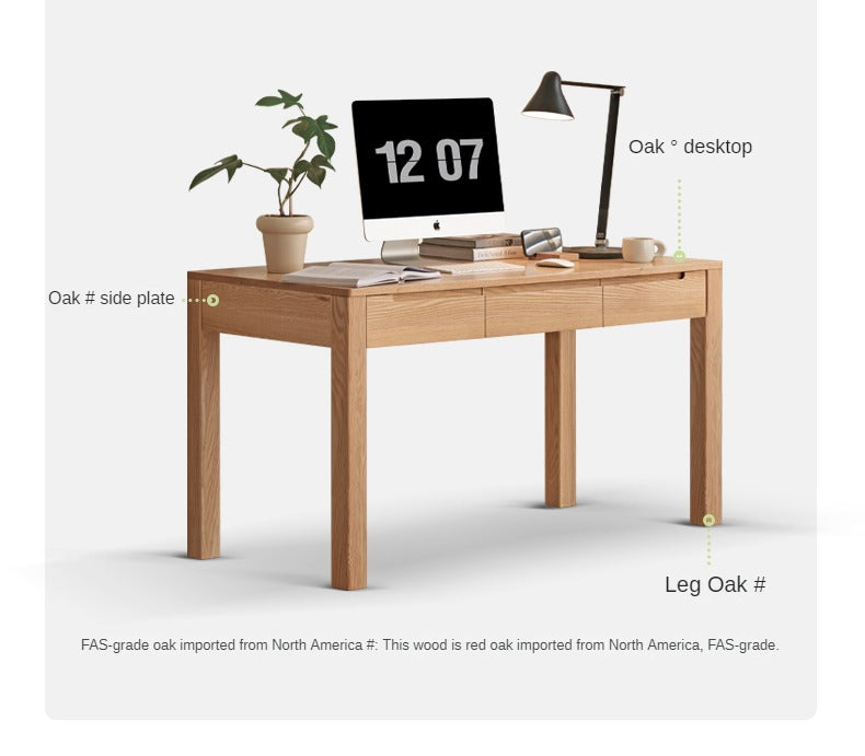 Premium Solid Wood Office Desk - Oak & Beech - Modern Home Office Furniture for Remote Work & Study