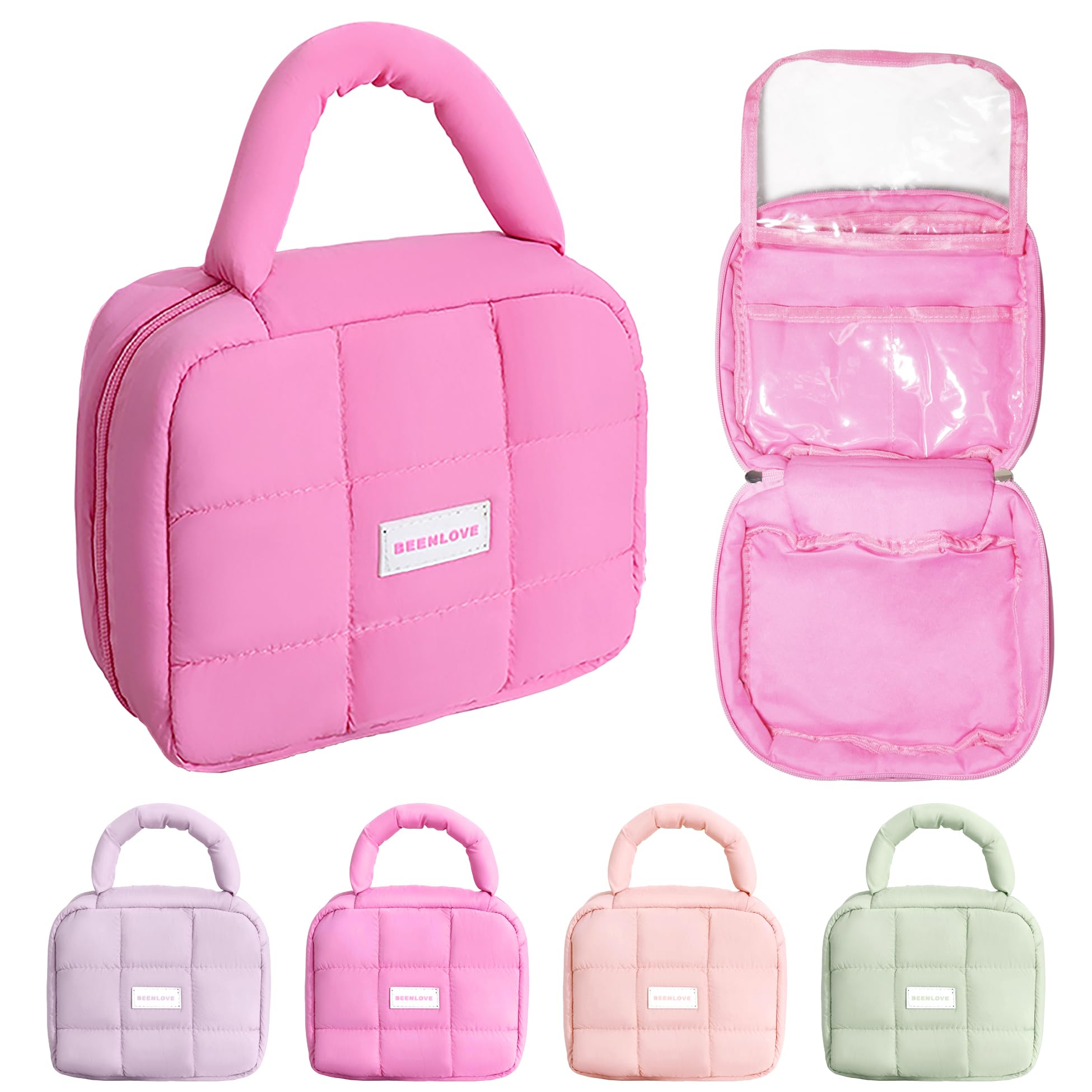 Waterproof Hanging Travel Toiletry Bag for Women - Cute Puffy Cosmetic Organizer with Candy Colors (Rose Pink) | Perfect for Vacation, Gym, Camping & Business Trips