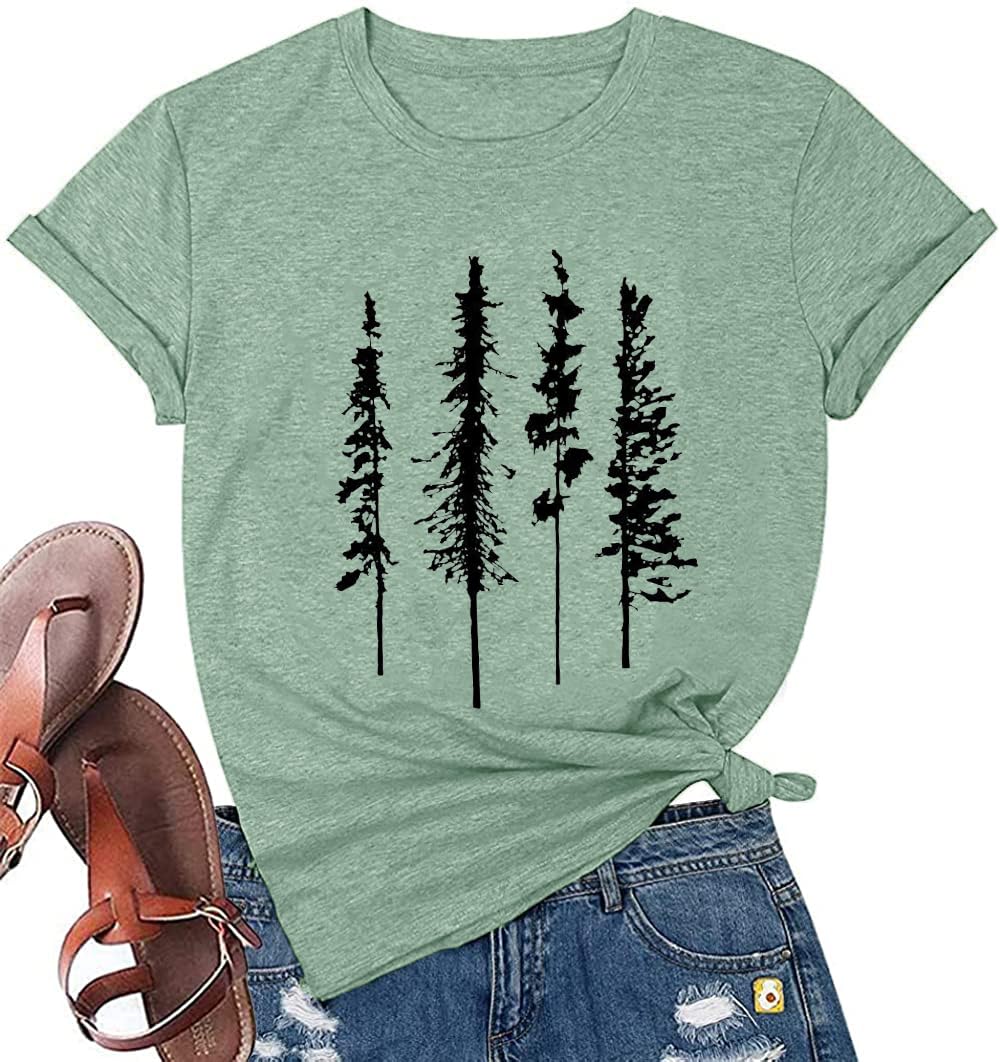 Funny Graphic Women's Skinny Pine Tree T-Shirt - Summer Hiking & Camping Tee - Nature Inspired Casual Comfortable Athletic Top for Outdoor Adventures & Everyday Wear